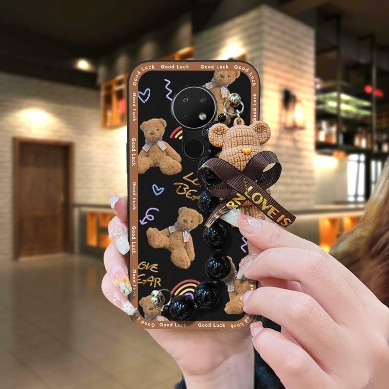 Lulumi-Phone Case For Nokia 6.2/7.2, Bear bracelet phone case cell phone cover silicone phone cover cell phone sleeve cell phone case Waterproof phone pouch Black pearl pendant