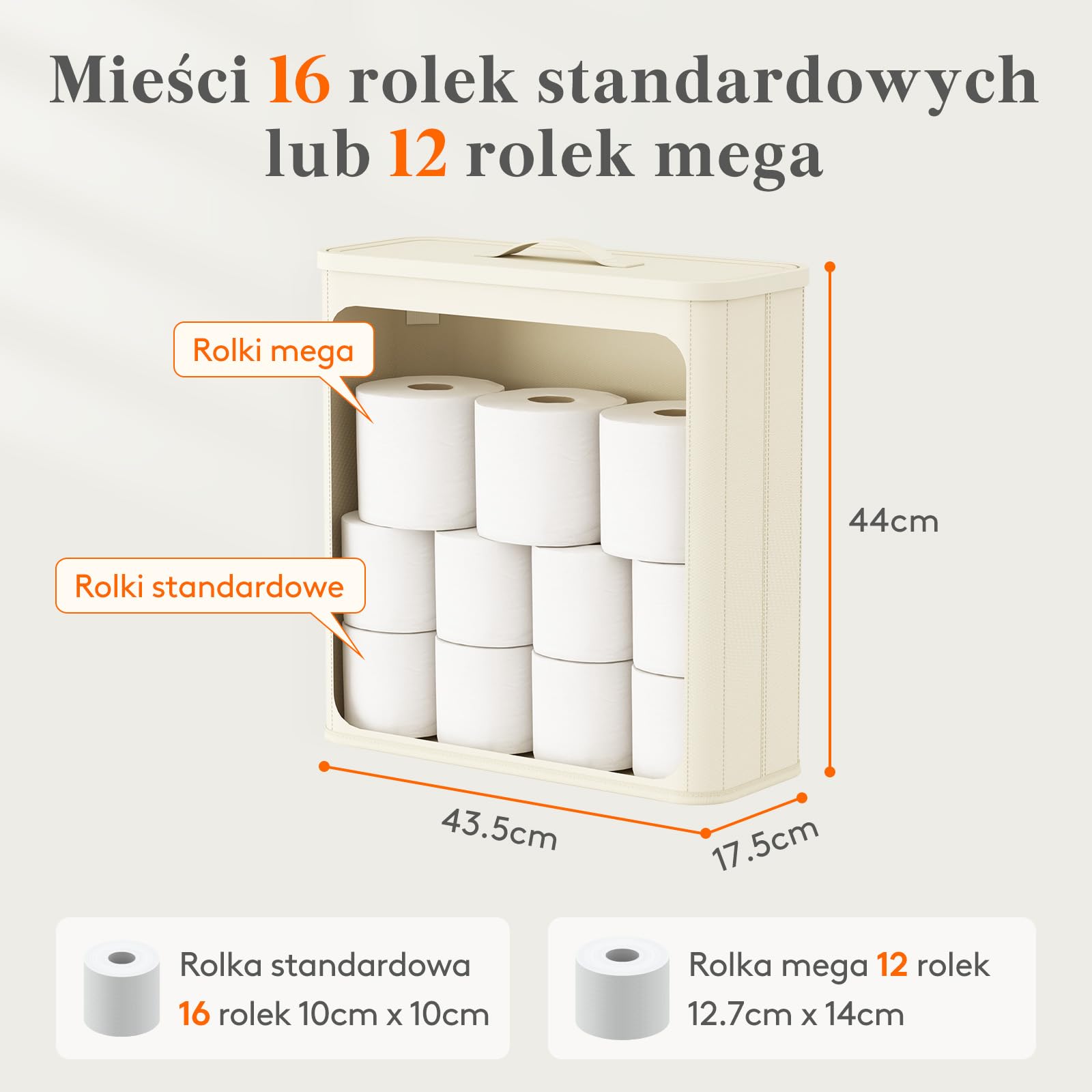 Lifewit Pojemnik na Papier Toaletowy z Pokrywą, Kosz do Przechowywania Papieru Toaletowego, Organizer Łazienkowy z Tkaniny na Rolki i Ręczniki, Akcesoria do Toalety, 30L, Biały
