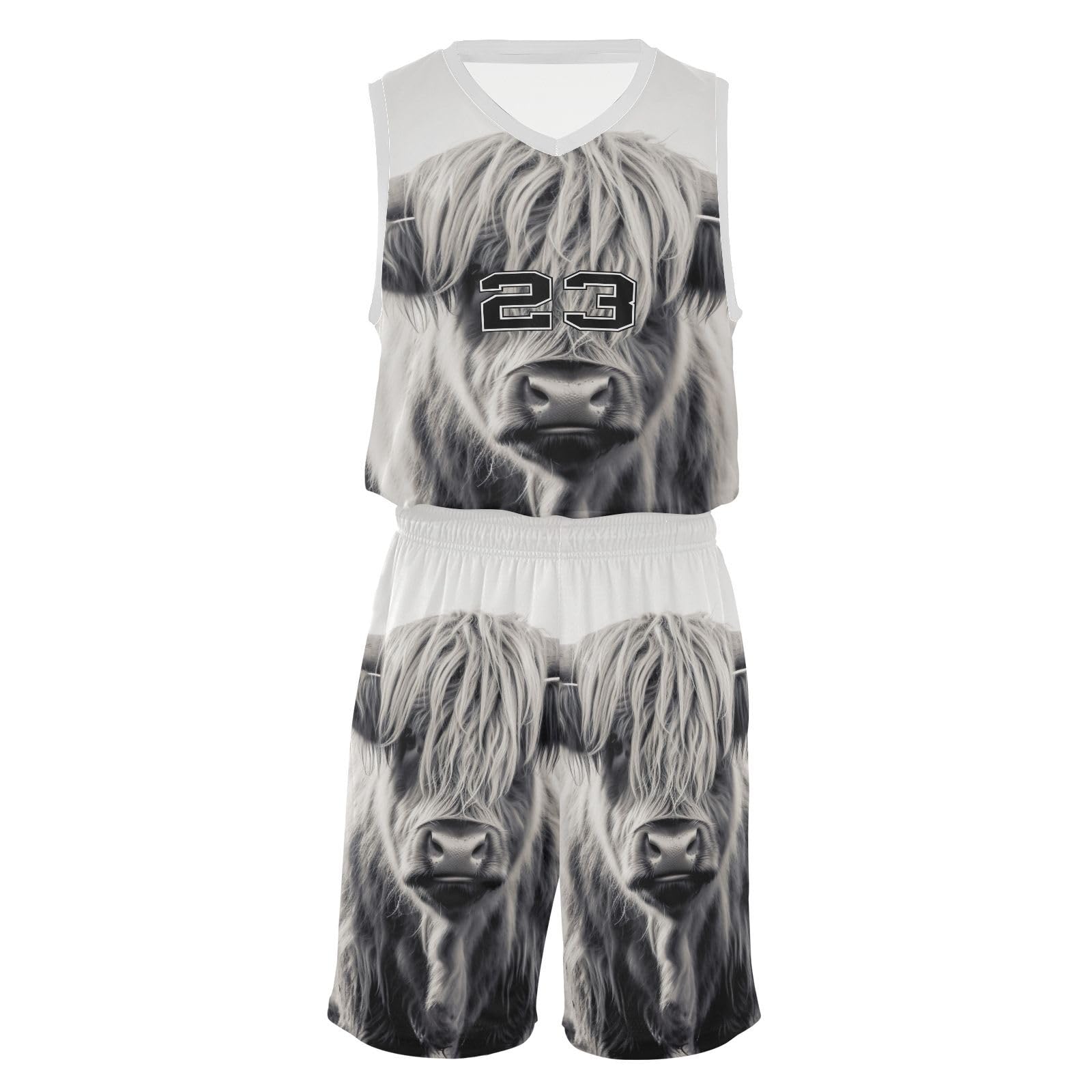 FLildon Highland Cow Boys Basketball Jersey Set Tank Top Shorts Tracksuit Sport Training Suit for Kids, XL