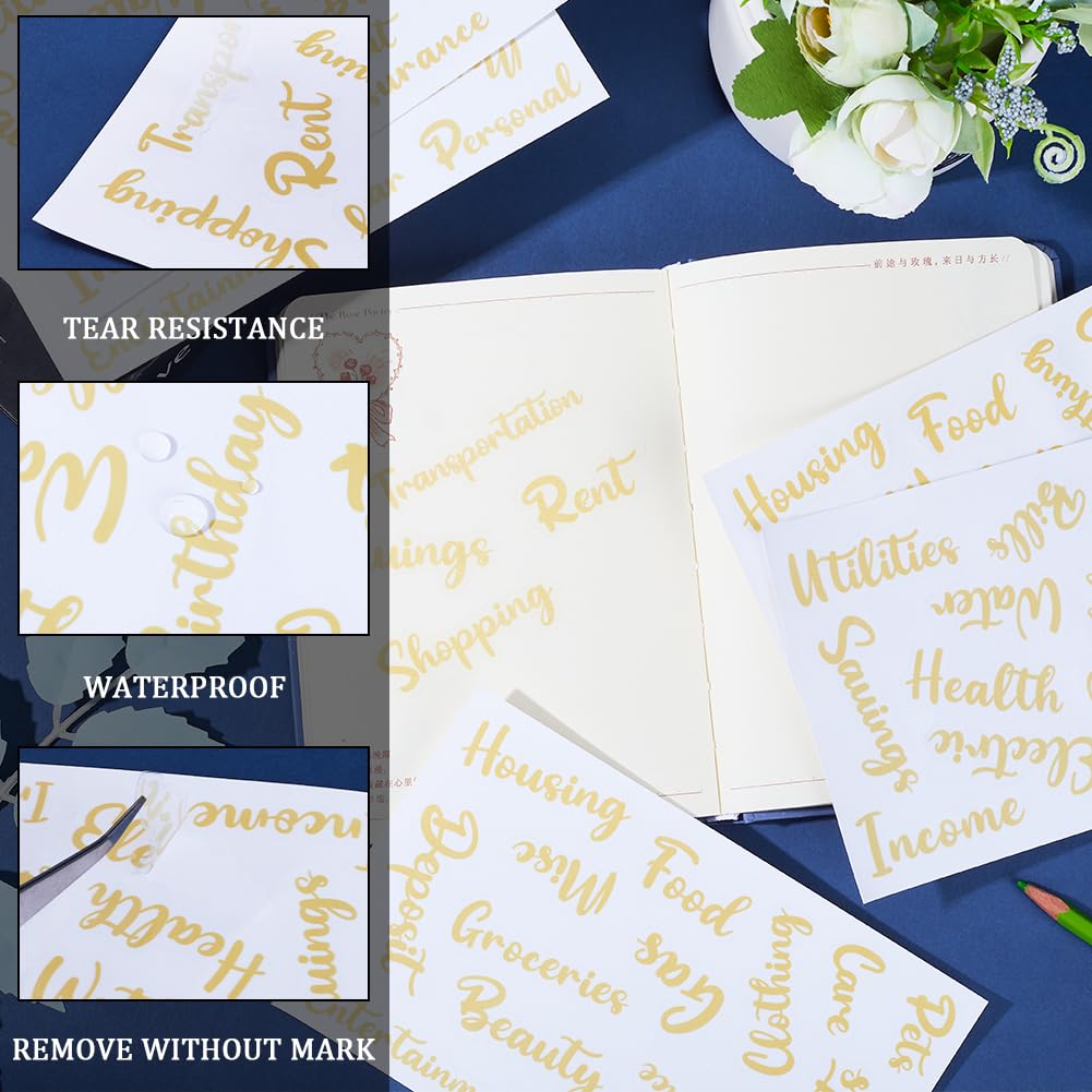 GORGECRAFT 116Pcs Budgeting Labels Stickers Cash Envelope Decals A6 Budget Binder Labels Gold Words Money Organizer Letter Stickers for Finance Planner Budget Saving Sinking Funds Daily Expenses - Image 4