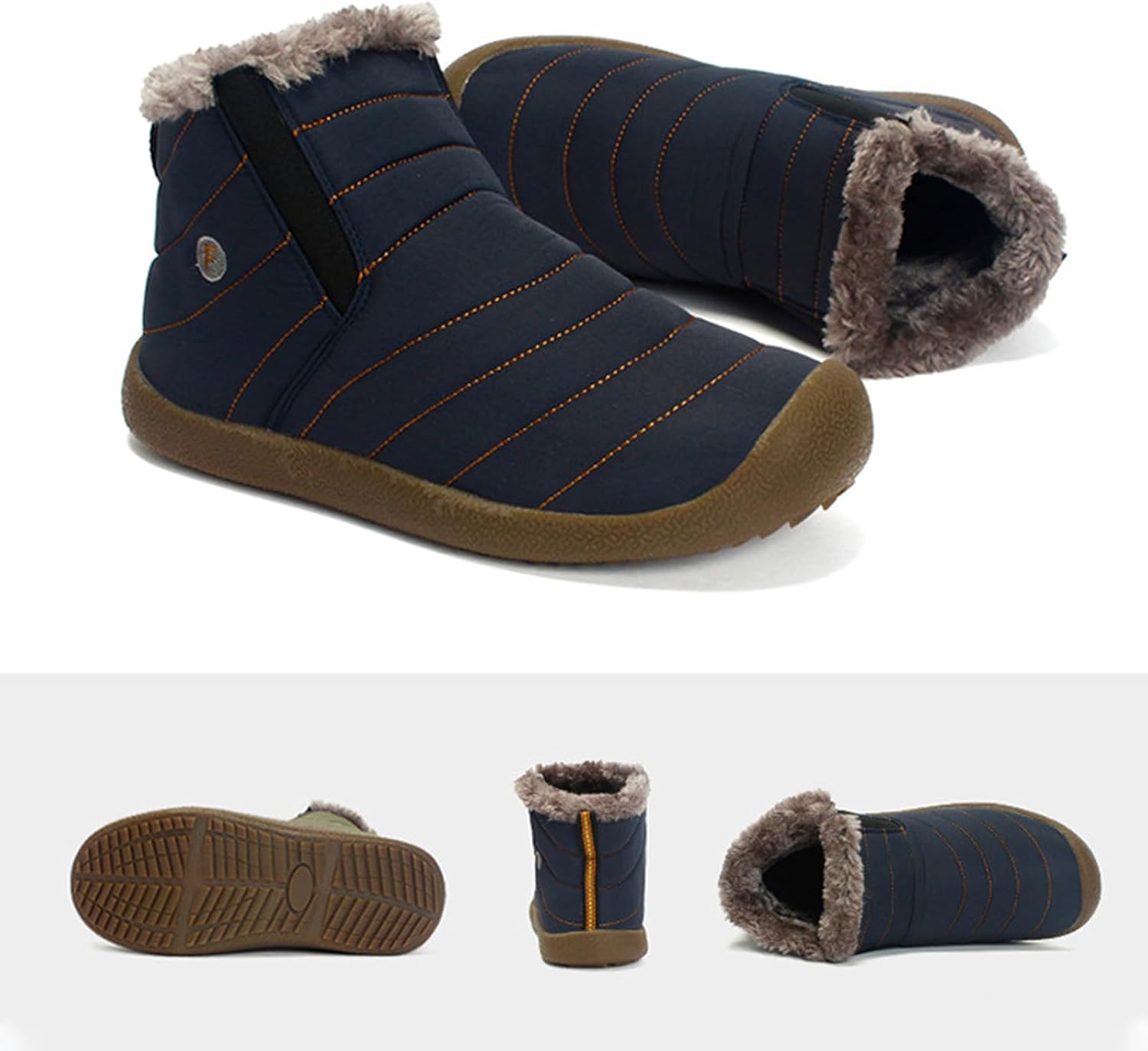 Men's Winter Warm Snow Booties,Thick Warm Slip On Cotton Shoes Anti-Slip Water Resistant Fully Fur Lined Winter Outdoor Casual Classic Flat Sole Walking Ankle Boots