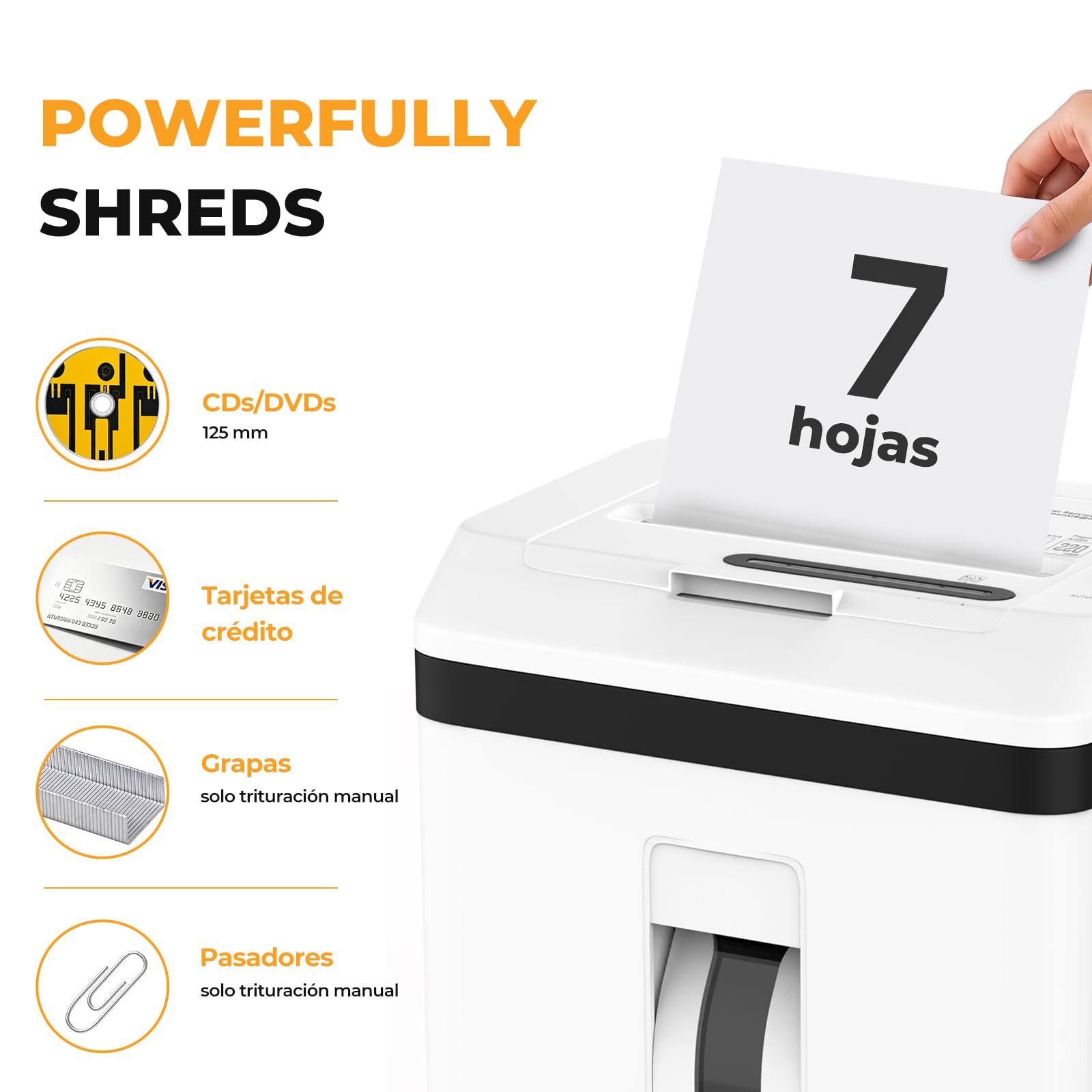 Trituradora de Papel con Alimentación Automática, 40 min Continuo, Nivel P-5, Destructora Eléctrica, Papelera 22L, para Oficina/Casa/Industrial/Hogar (150 Hojas)