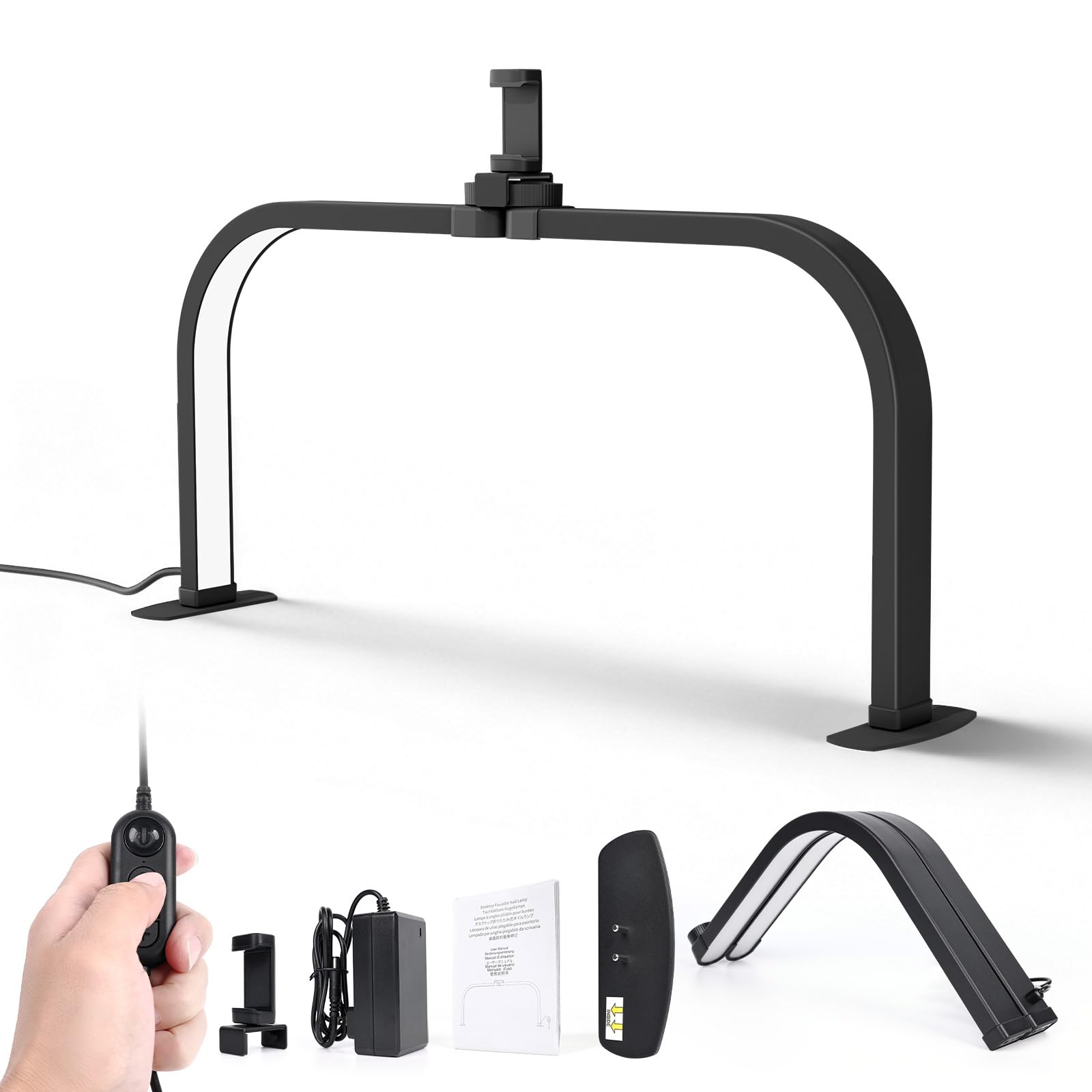Lampada da Tavolo per Unghie, 72CM 40W Lampada Mezzaluna Estetista, Nero | Lmaqfum lampada arco unghie, led lampada da tavolo manicure professionale con Supporto per lashmaker Ciglia Tatuaggi Manicure