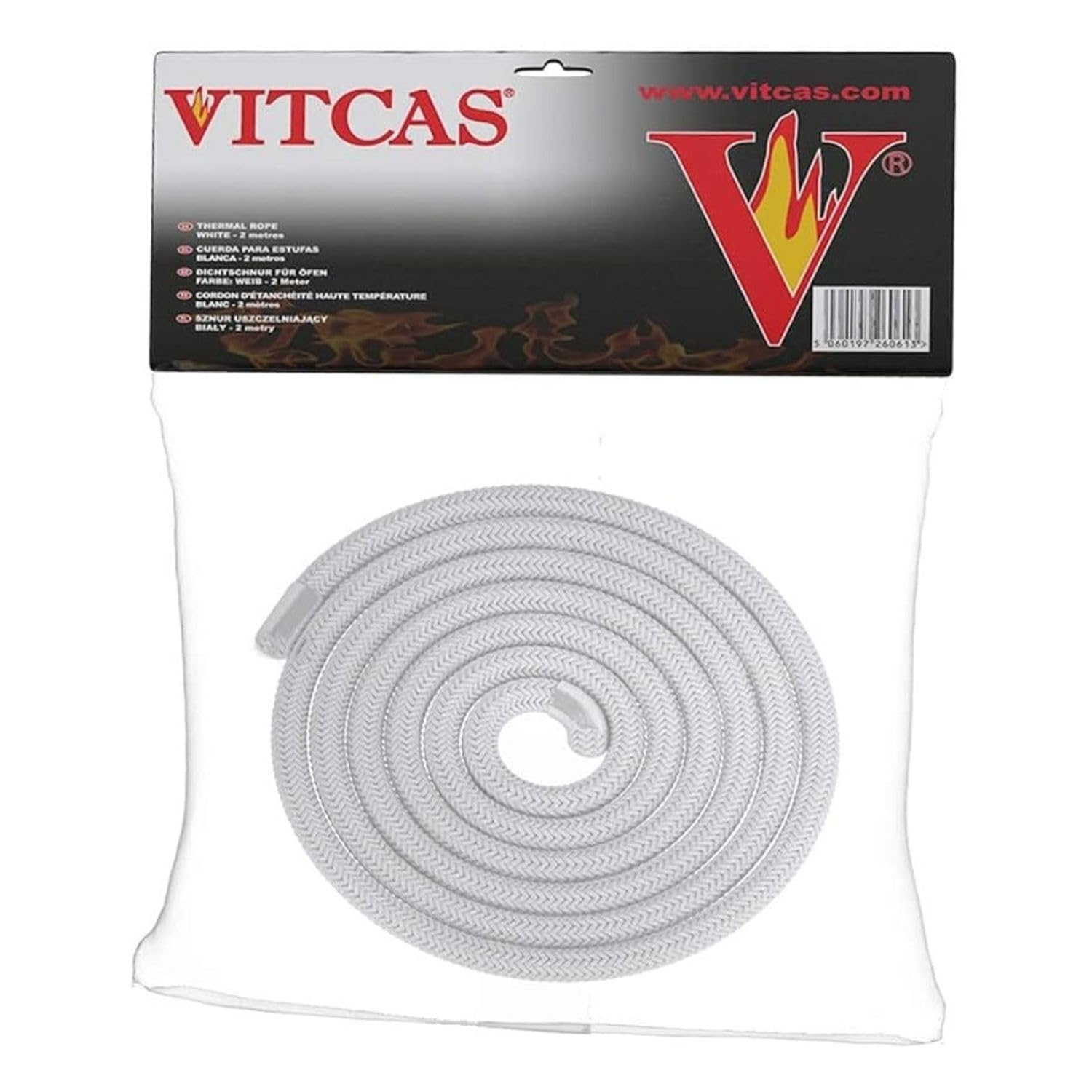Vitcas White 6Mm (2M) Pack Stove Rope - Heat Resistant- Fire Rope- Elastic And Durable- Braided Rope- Jointing And Gaketing