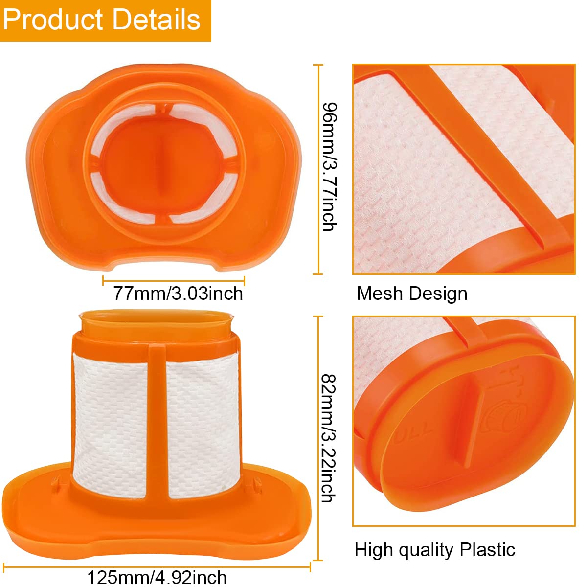 6 filtros BHHV320B para Black + Decker BHHV320B BHHV320J BHHV520BF BHHV520BFP BHHV520BT BHHV520JF Piezas de Repuesto para aspiradora de Mano inalámbrica con Cepillo de Limpieza