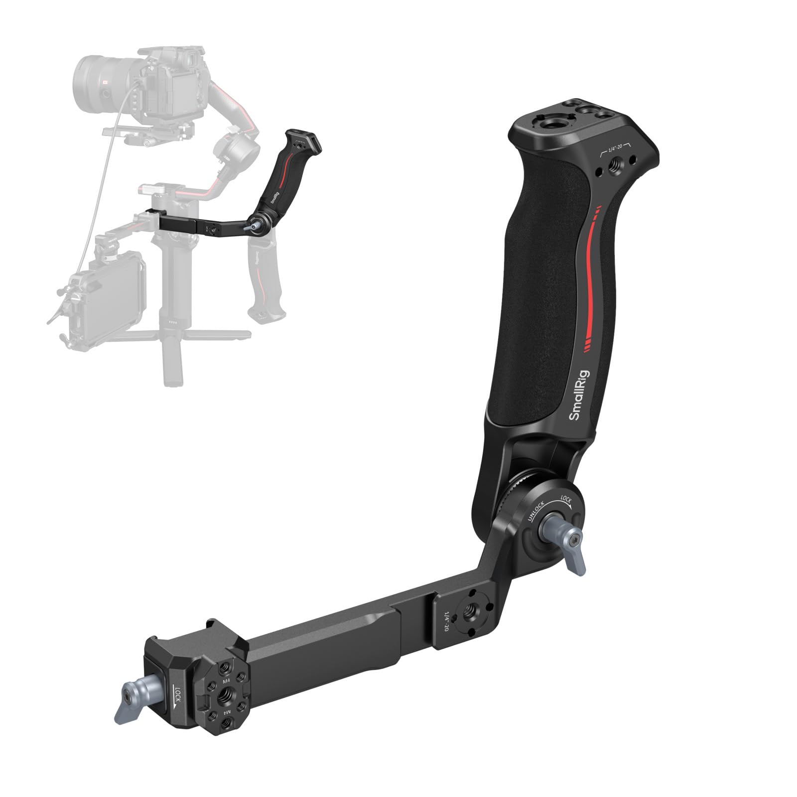 SMALLRIG Sling Handle Gimbal-Handgriff für DJI RS 5/RS 2 / RSC 2 / RS 3 / RS 3 Pro/RS 3 Mini/RS 4 / RS 4 Pro/RS 4 Mini, Verstellbarer Griff für Aufnahmen aus niedrigen Winkeln, mit QD-Buchse