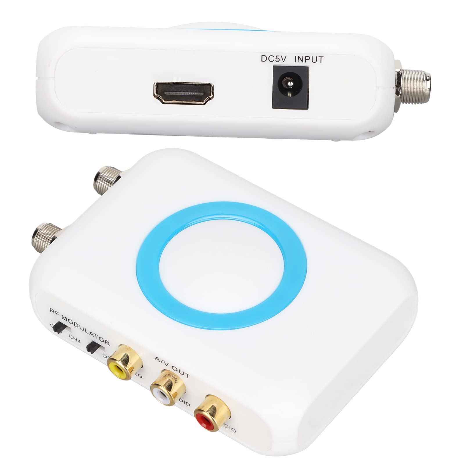 PUSOKEI RF-Modulator, HDMI--zu-RF-Konverter, NTSC-PAL-TV-CATV-Modulator, HD-Eingang, A/V-F-Buchse, RF-Ausgang, VRF-Demodulator-Konverter für Heim-CATV-System