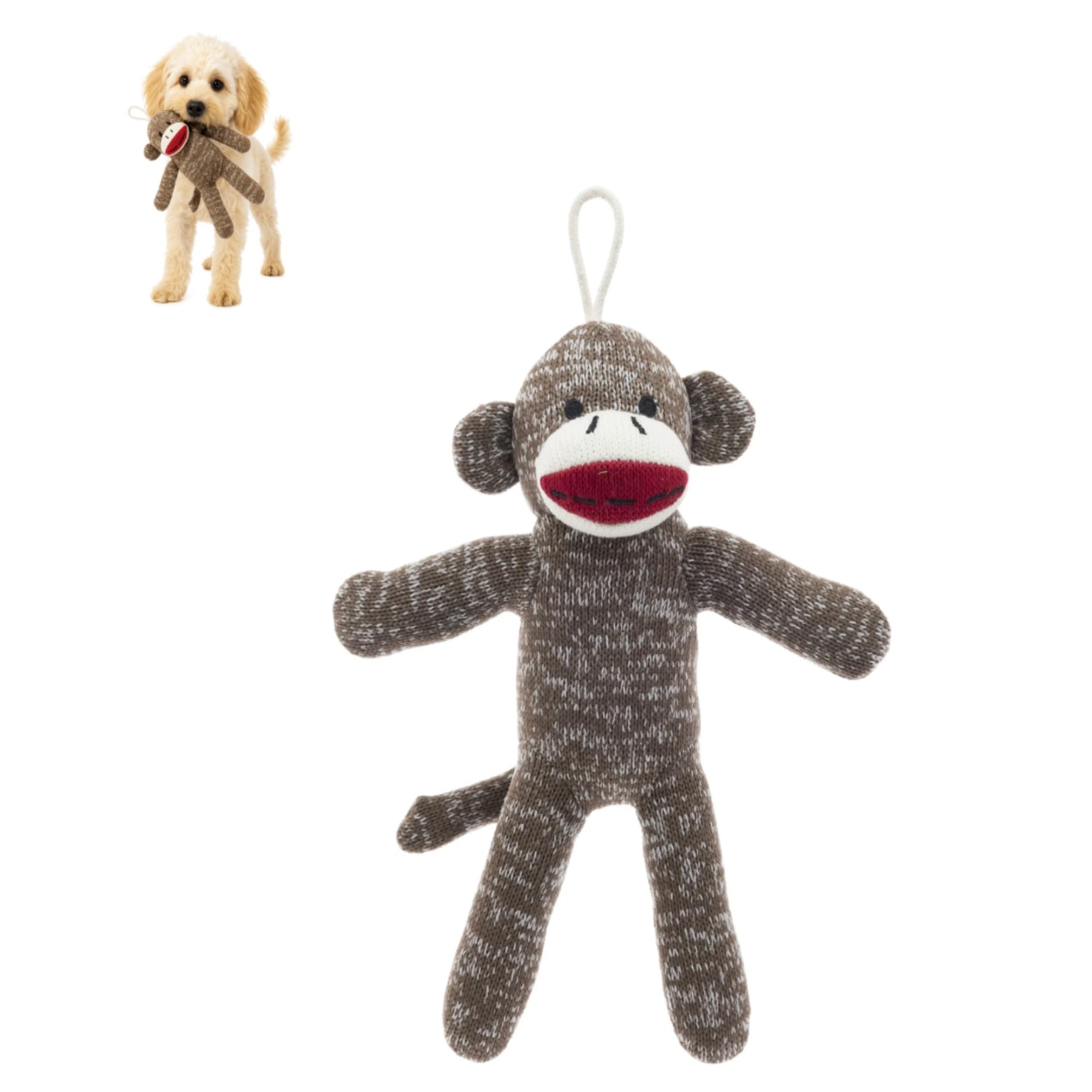 Cozy Buddy Sock Monkey Dog Toy – Soft Plush Dog Toy with Squeaker, Polyester Fiber, Cuddly Sock Monkey for Light Chewing. (Pack of 1)
