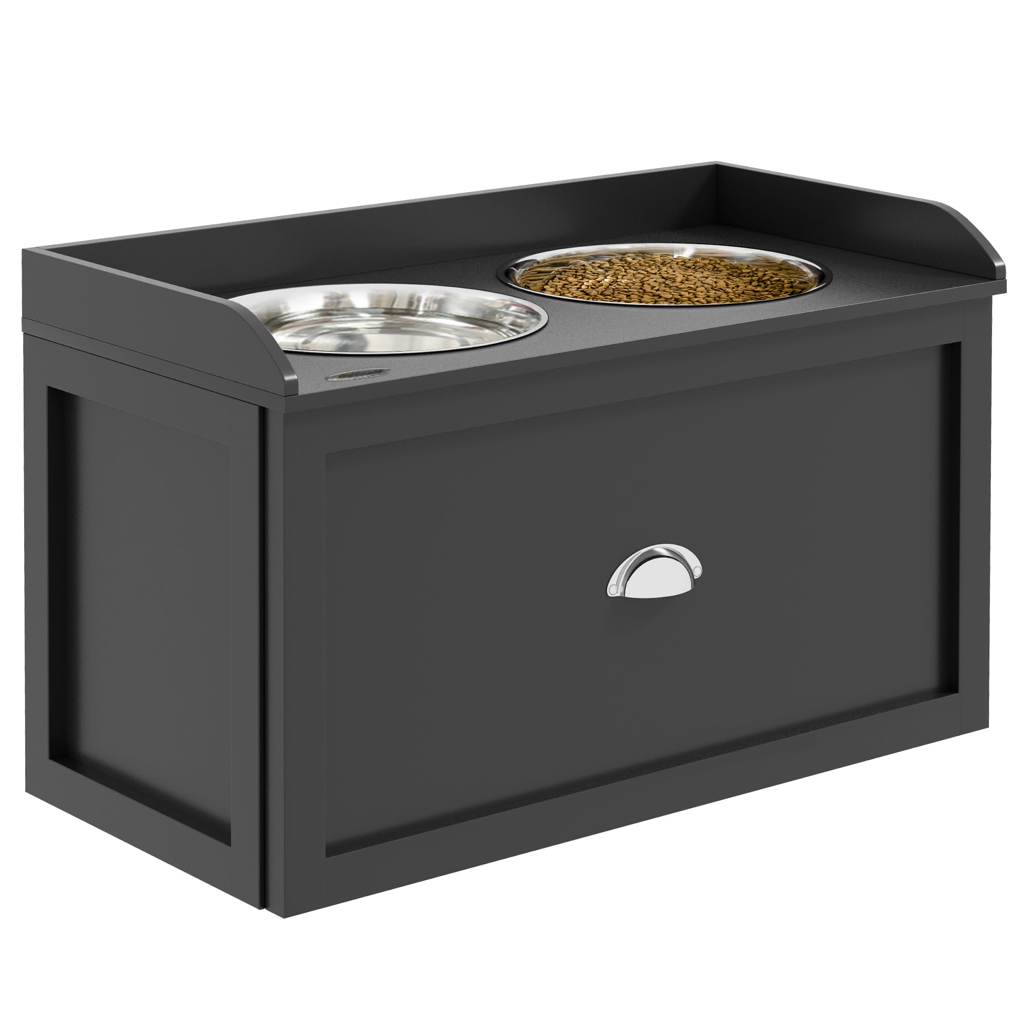 PawHut Gamelles Chiens Surélevées Rangement 2 en 1 Tiroir 2L Noir