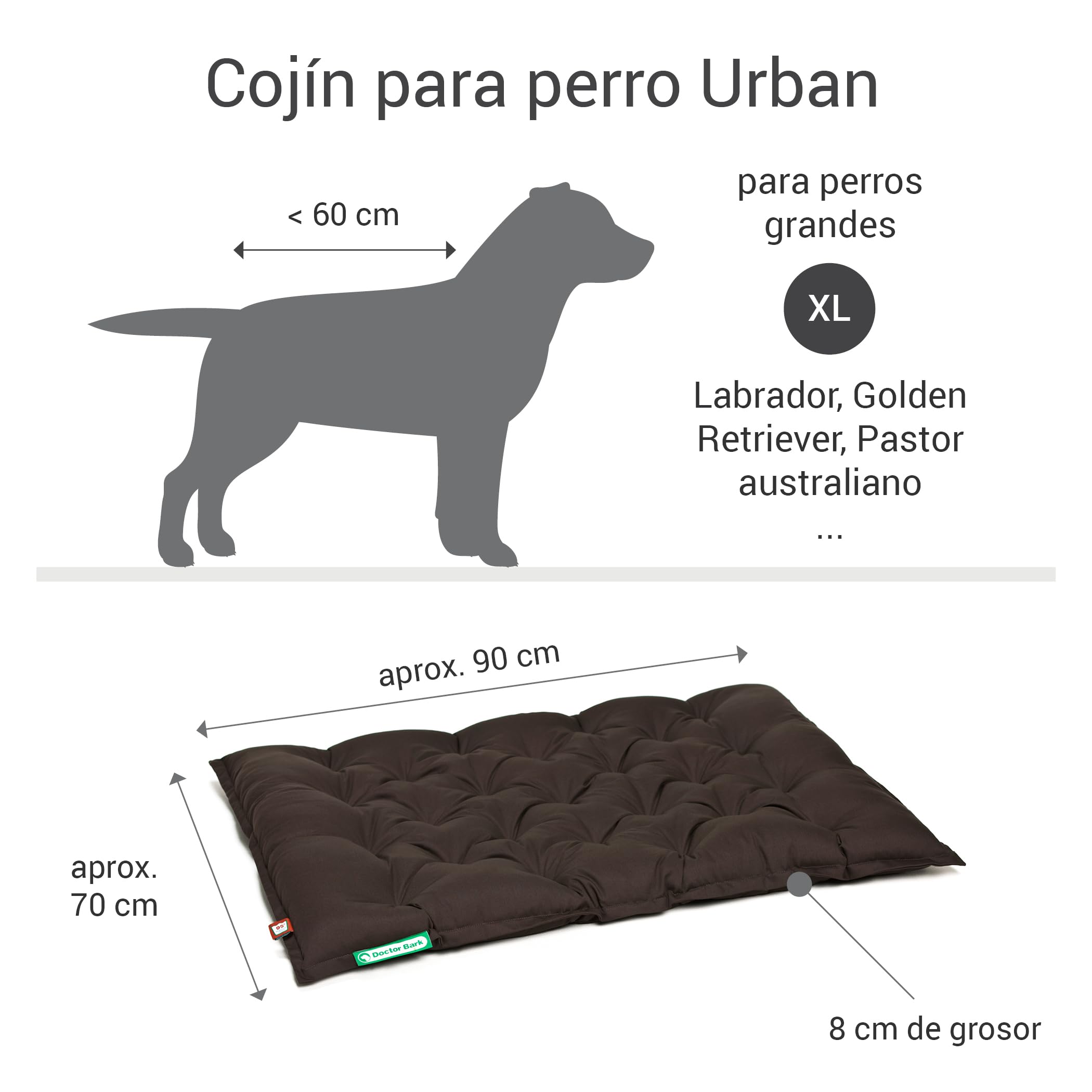 Doctor Bark Cama Ortopédica Para Perros, Cama Mascotas, Lavable Hasta 95 °C, Sin Olor E Higiénica, Acogedora Decoración Para Perros Grandes (90 X 80 Cm), Color Negro