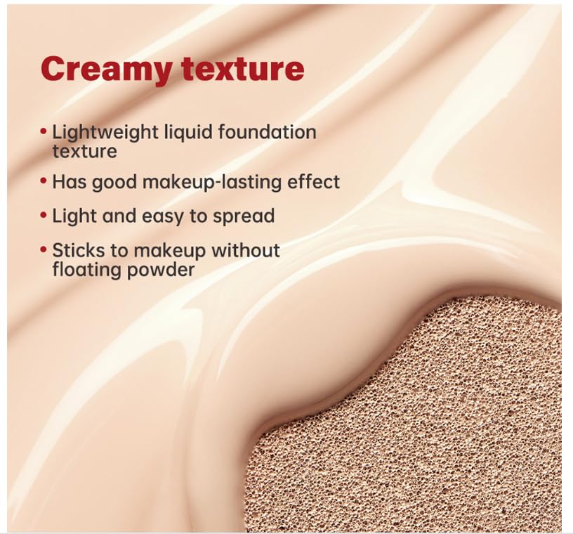Red Cushion Foundation Light Texture, Semi-Matte Finish 72-Hour Wear Buildable Coverage Sun Protection, Waterproof, Clear Makeup Red+Shell+Air Focuses on Keeping The Coverage Great - Image 4