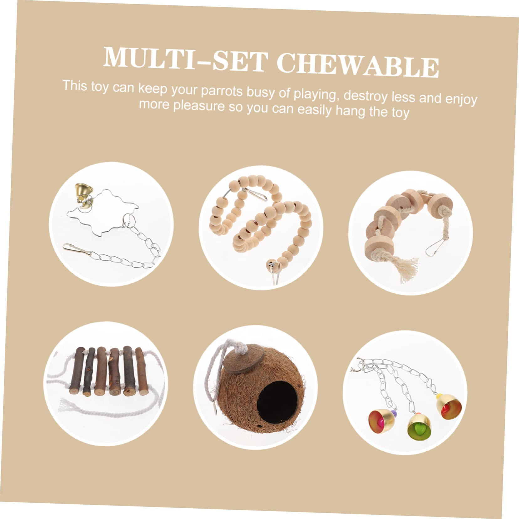 BESPORTBLE 9pièces Jouets à Mâcher Naturel pour Oiseaux Accessoires De Cage avec Échelle pour Perroquets Calopsittes Et Oiseaux