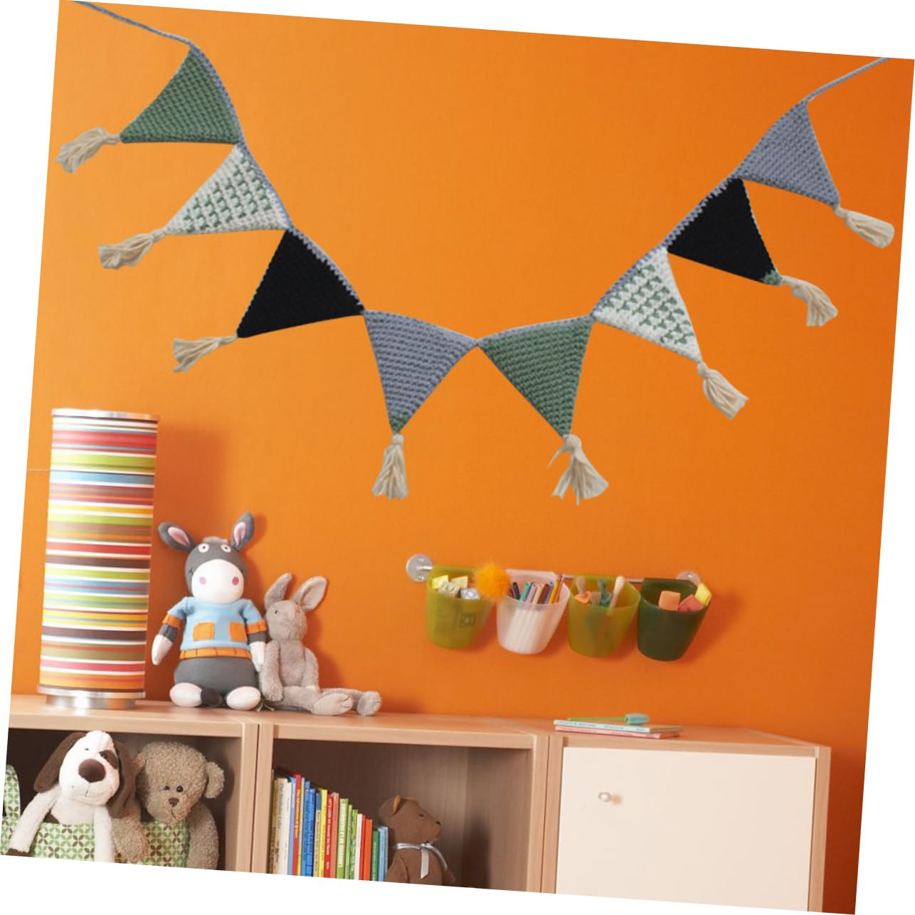 ifundom 3pezzi Bandiere Triangolari Cotone All Uncinetto Decorazione Per Feste Compleanni e Stanza Dei Ragazzo Ragazza Verde Bandiere Pennant Per Shower e Decorazioni Per La Casa
