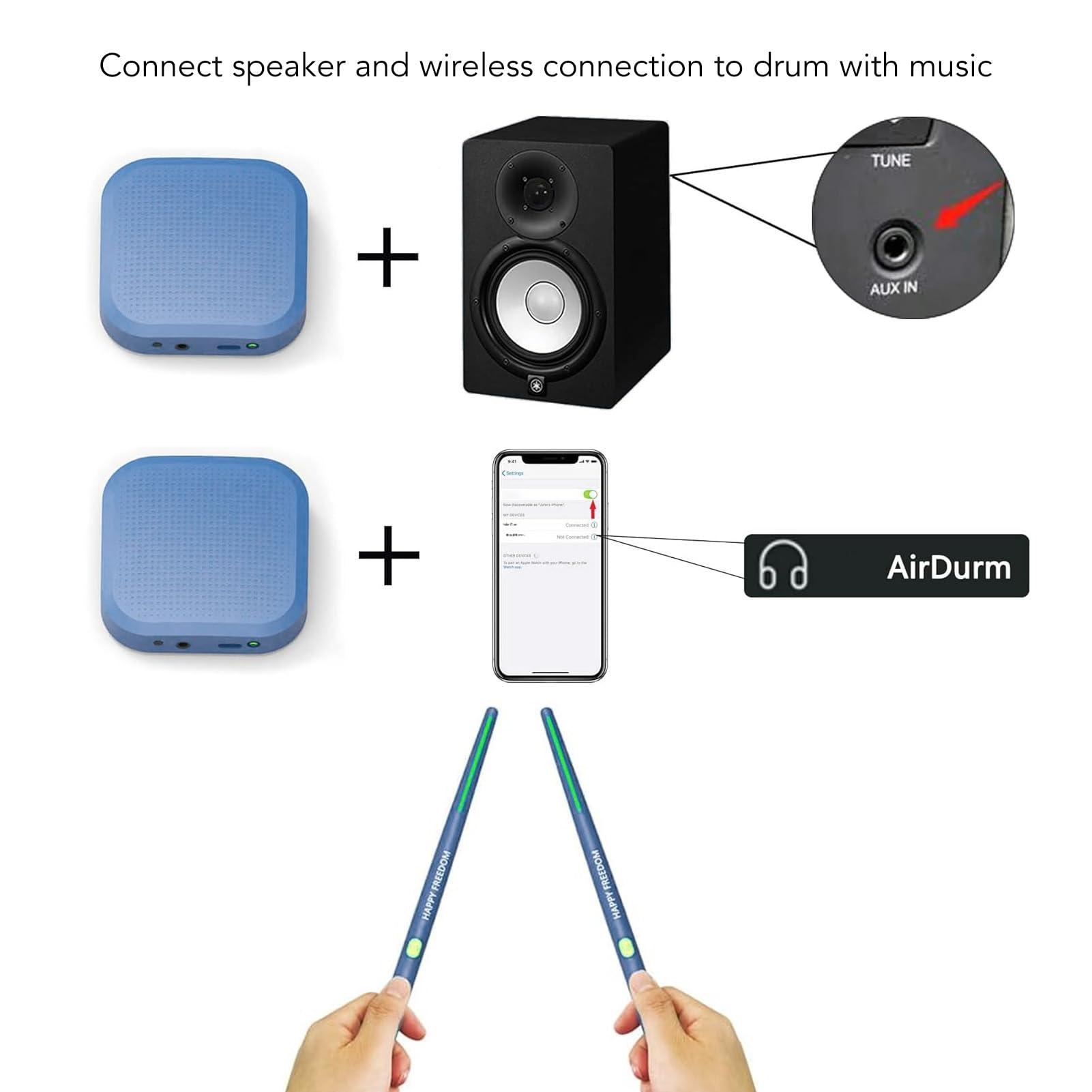 VBESTLIFE Batería de Aire Eléctrica, Batería Electrónica Virtual Portátil con 8 Efectos de Sonido, Herramienta de Instrumento de Percusión de Batería de Aire Electrónica para Principiantes