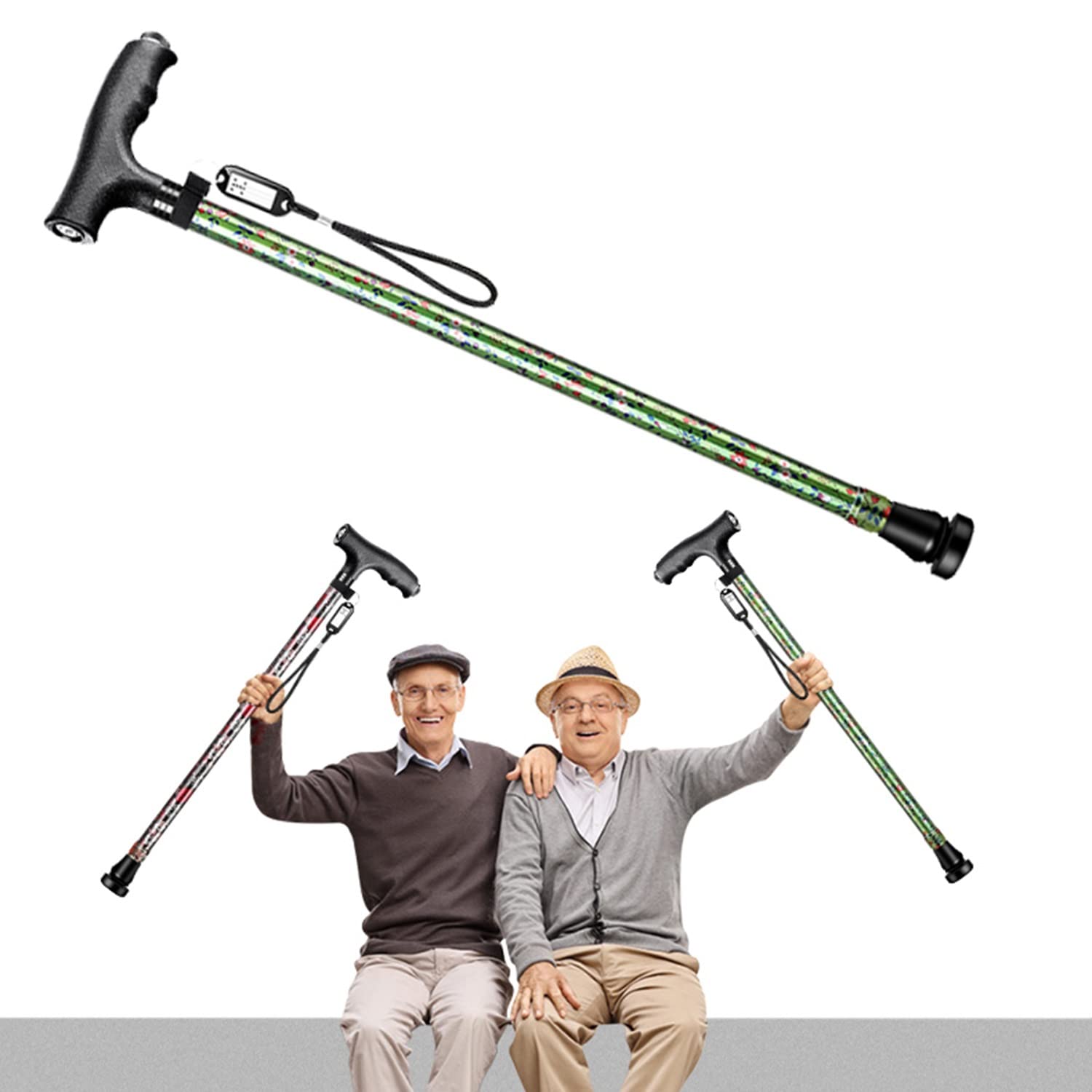 Laska do chodzenia z oświetleniem LED, 10 poziomów regulacji wysokości, kule przedramienia, ergonomiczne uchwyty, wygodny uchwyt i odporność na zużycie, z wytrzymałymi antypoślizgowymi gumowymi