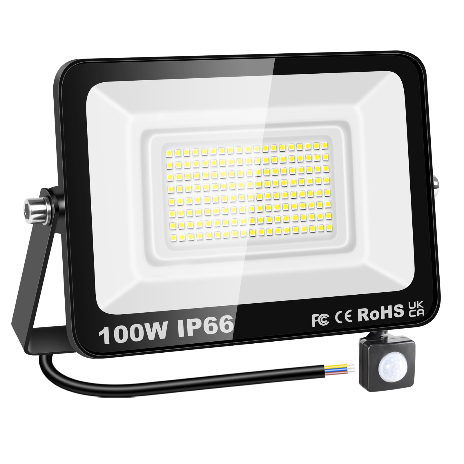 YOJZMA Outdoor LED Floodlight with Motion Sensor, 100W White