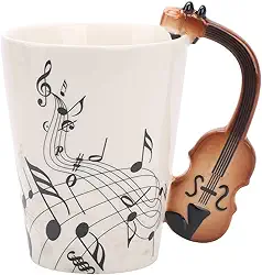 Caneca de violino de 365 g - Nota musical de cerâmica, café, leite, xícara de chá - presentes para músicos, amantes de música - preta