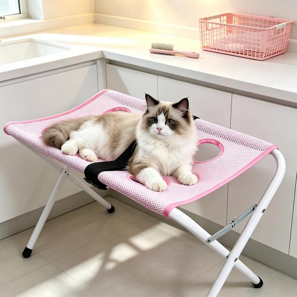 Dog Grooming Hammock Stand, Foldable Dog Bath Holder Sling Shower Chair