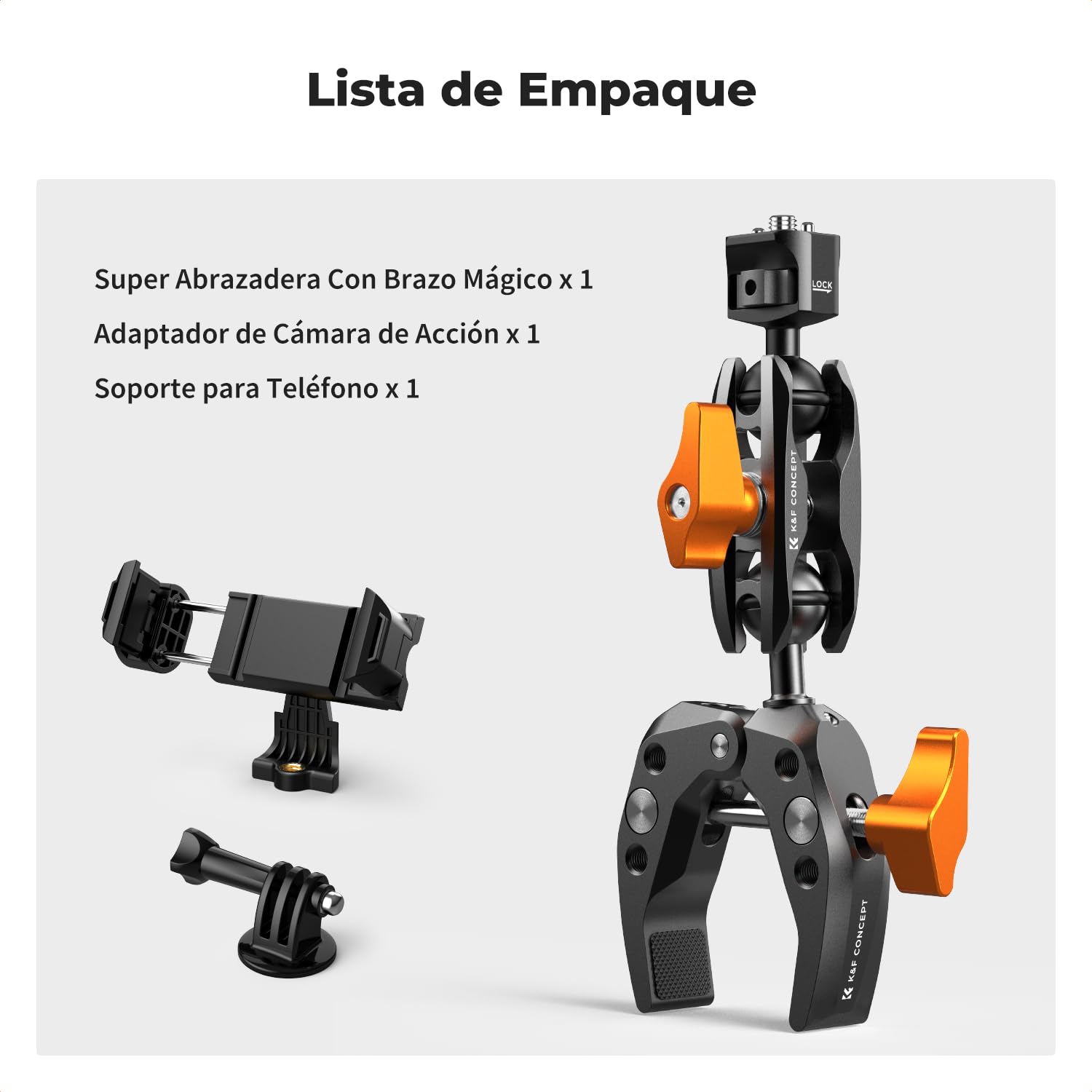 K&F CONCEPT Brazo Mágico con Súper Abrazadera，Magic Arm con Super Clamp Pinza y Cabeza Esférica de 360° Compatible con Cámara/Estabilizador/Teléfono Móvil/GO Pro/dji Action, Carga Máxima:3KG
