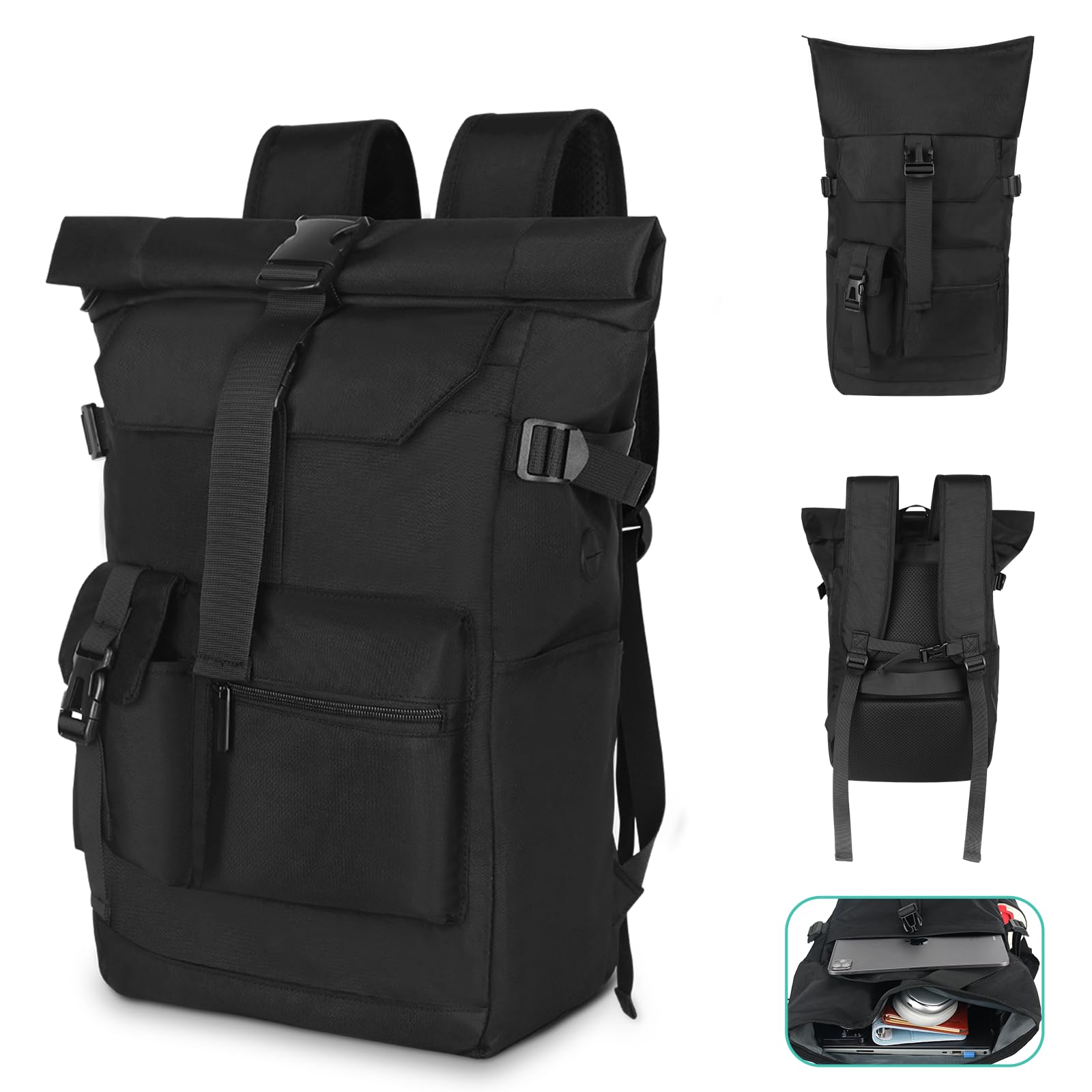 28L Plecak rolltop damski męski, Plecak na laptopa wodoodporny i antykradzieżowy, do pracy, uniwersytetu, podróży, czas wolny