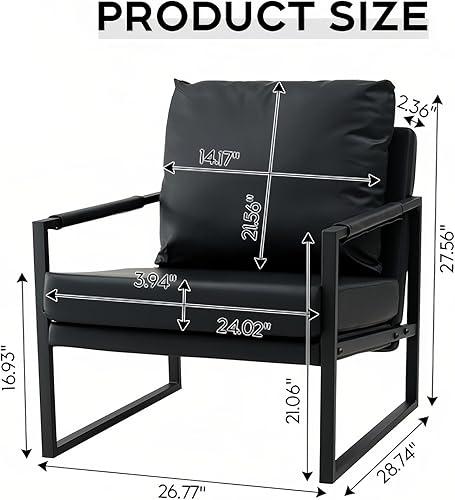 Miniatura 2 de NEWPEAS Juego de 2, silla moderna de piel sintética de 26.77 pulgadas, sillón tapizado de cuero con marco de metal, respaldo acolchado extra grueso