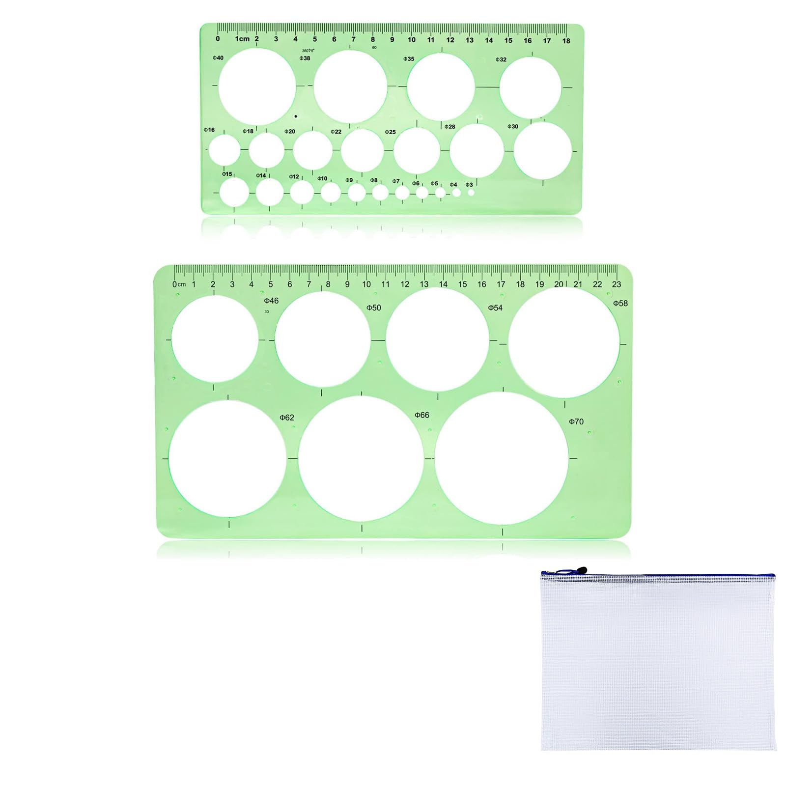 Set Da 4 Stencil Circolari Per Disegno: Righelli Geometrici In Plastica Traslucida, Modelli Per Cerchi, Triangoli E Quadrati, Per Scuola E Ufficio