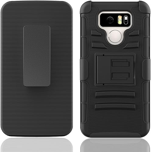 Miniatura 2 de NEM Funda para LG G6, resistente, a prueba de golpes, cinturón giratorio con soporte de cuerpo completo, doble capa, protección híbrida contra