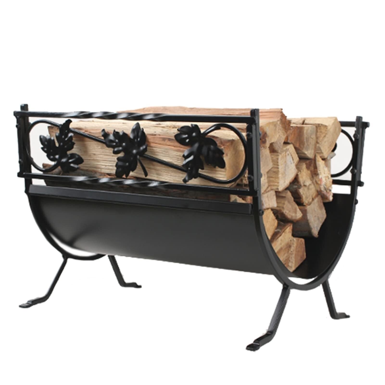 Support à bûches compact 18cm en métal courbé avec pieds pour terrasse