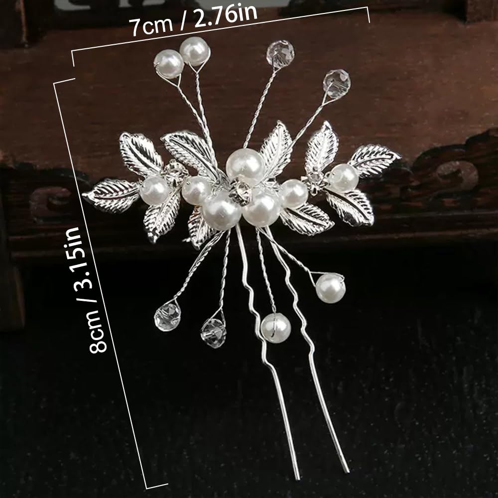 4 Pezzi Accessorio per Capelli da Sposa Pettini per Capelli da Sposa e Forcine a U con Strass Perla Nuziale Decorativo Cerchietto Festa di Nozze per Donne e Ragazze (Argento)