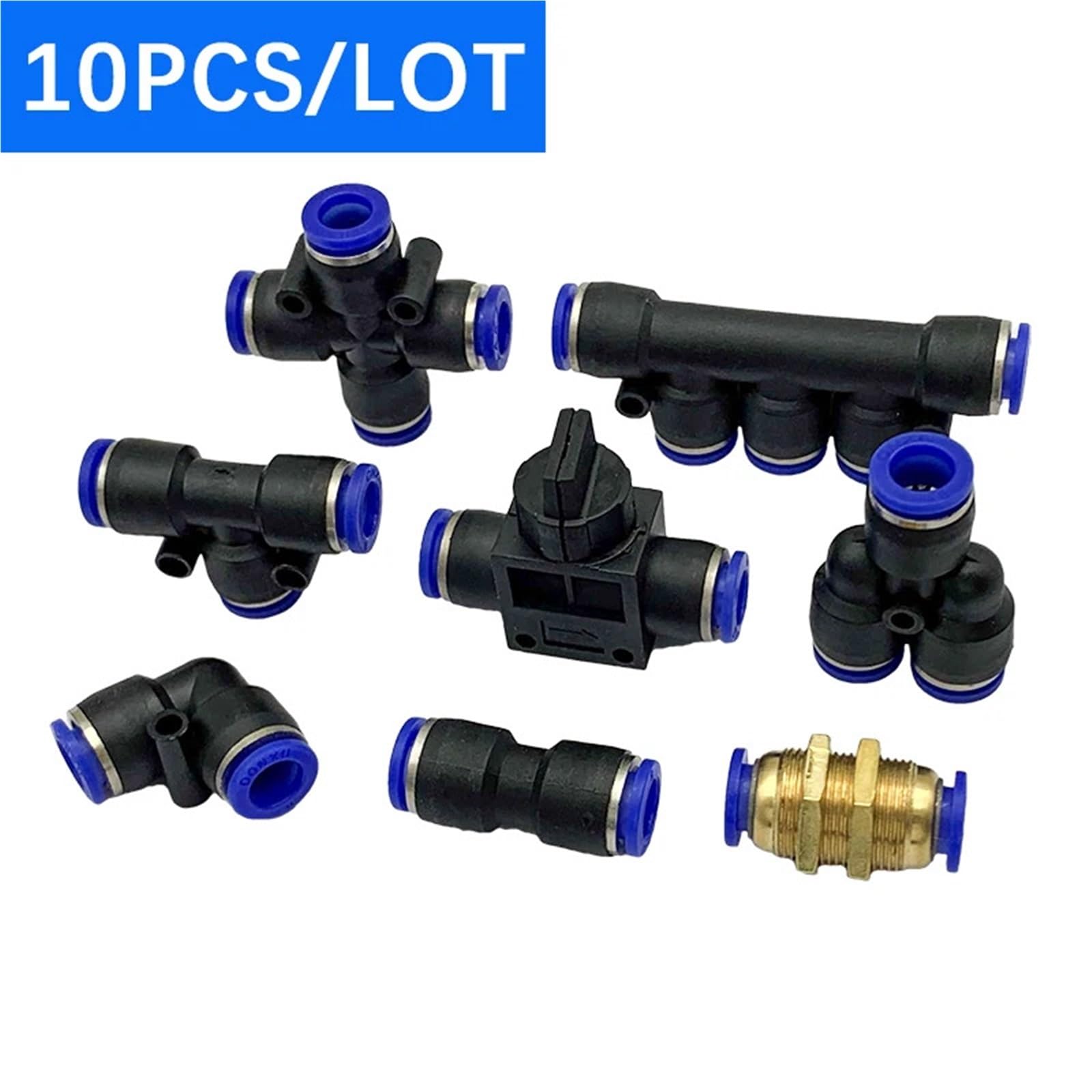Conectores de tubo de manguera de aire, Conector rápido de Accesorios Neumáticos de plástico PU PY 4, 6, 8, 10 y 12mm, 10 Uds.(LSA (10PCS A LOT))