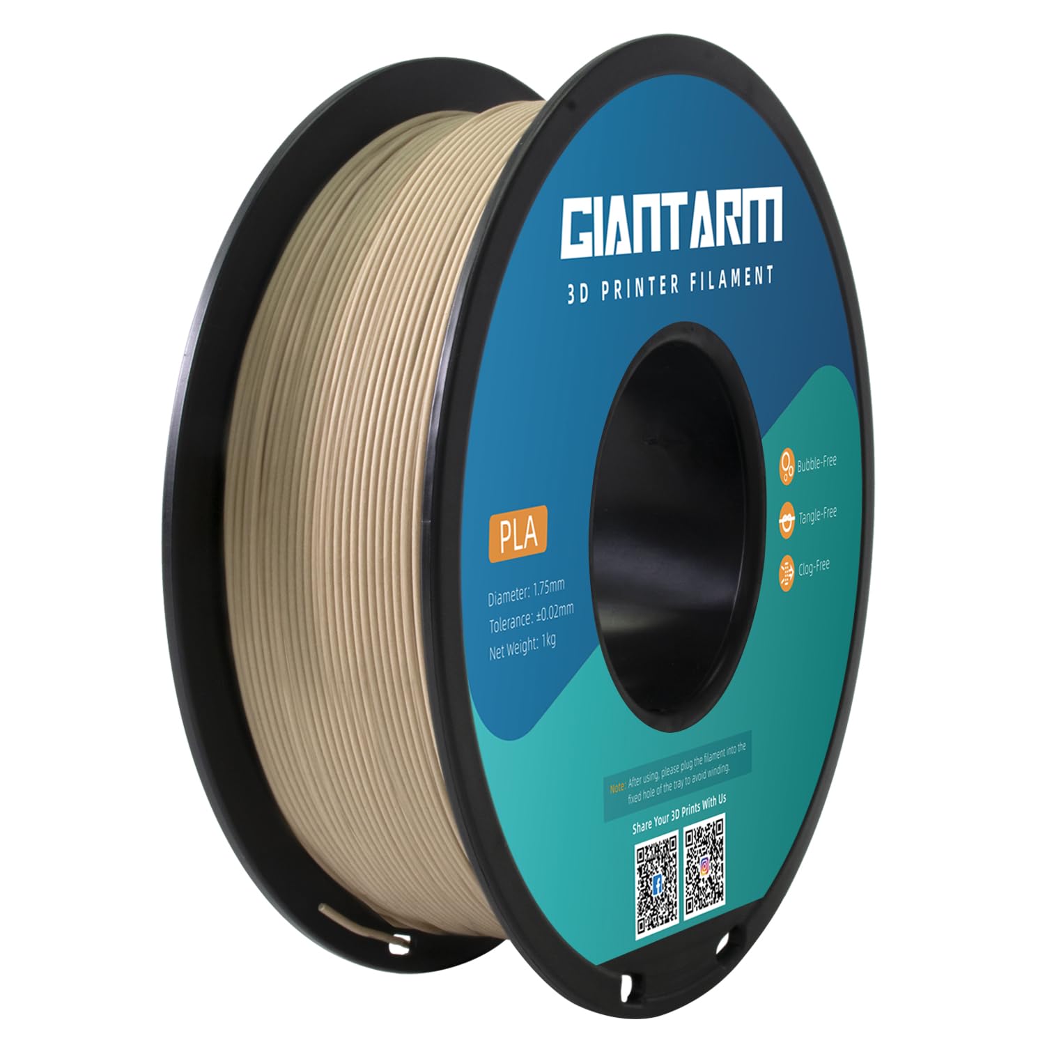 Filamento PLA 1,75 mm, GIANTARM Filamento per stampante 3D in PLA Legno 1 kg Bobina