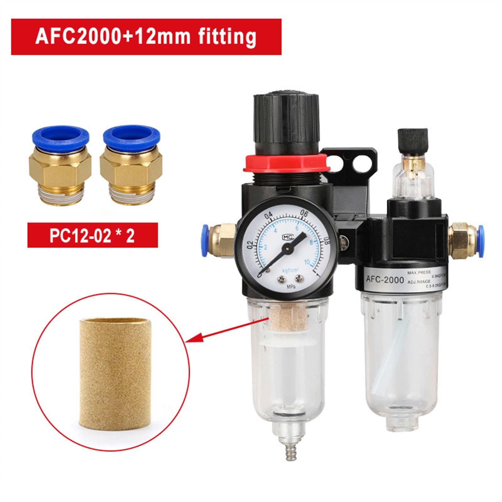 AFR2000+AL2000 G1/4" Compressore d'aria AFC2000 Separatore d'acqua olio Regolatore Trappola Filtro Aerografo(12mm fitting)