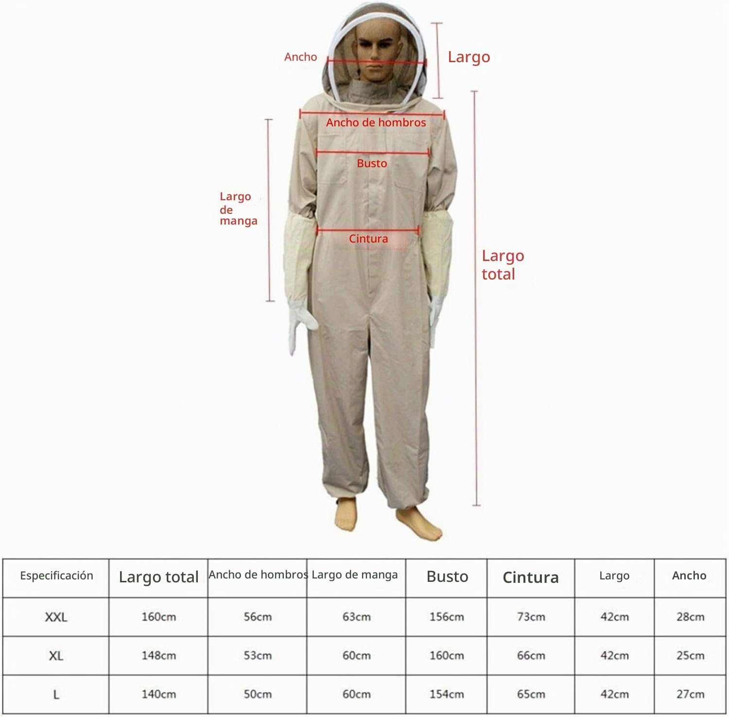 Mono de Apicultor Profesional - Traje Protector Completo para Apicultura, Ventilado con Elástico y Guantes de Piel