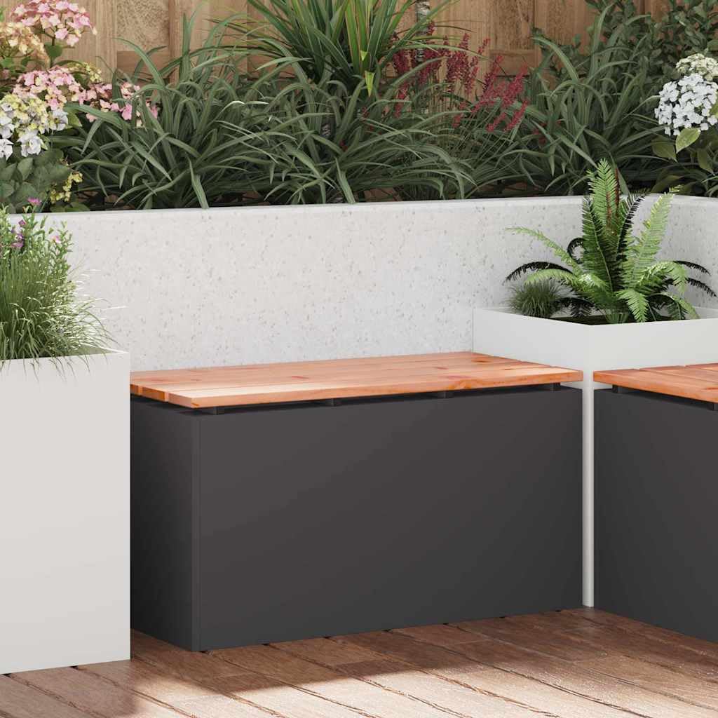 Panca da giardino moderna in legno Douglas e acciaio con verniciatura resistente alle intemperie, per terrazza ed esterno, seduta dalle linee pulite, comoda e stabile, elegante