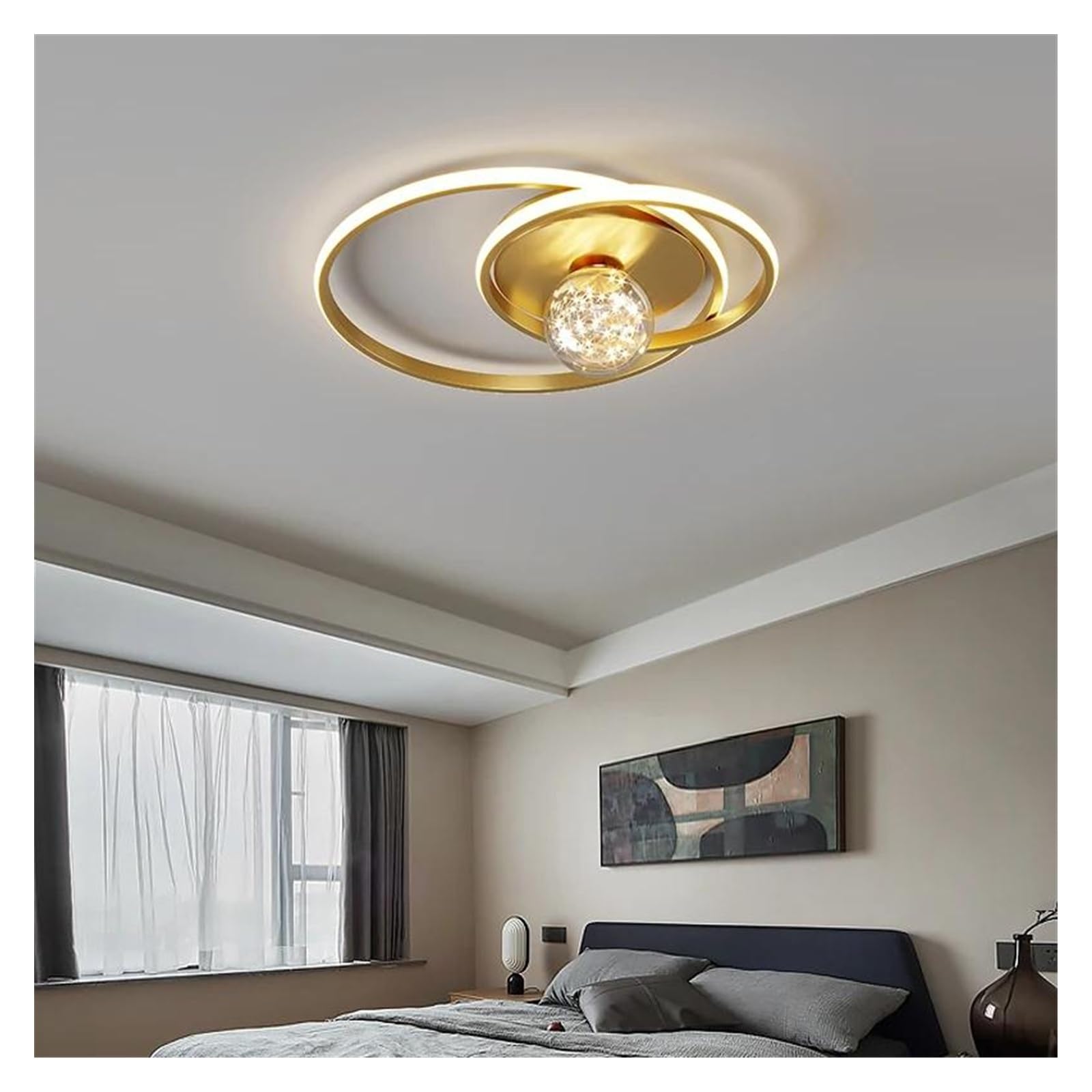 Genérico Lámparas de araña, Lámparas de techo LED modernas lujo con forma circular gypsophila for sala estar, dormitorio, vestíbulo, oficina, iluminación interior brillante(Dimmable,A Gold D50cm)