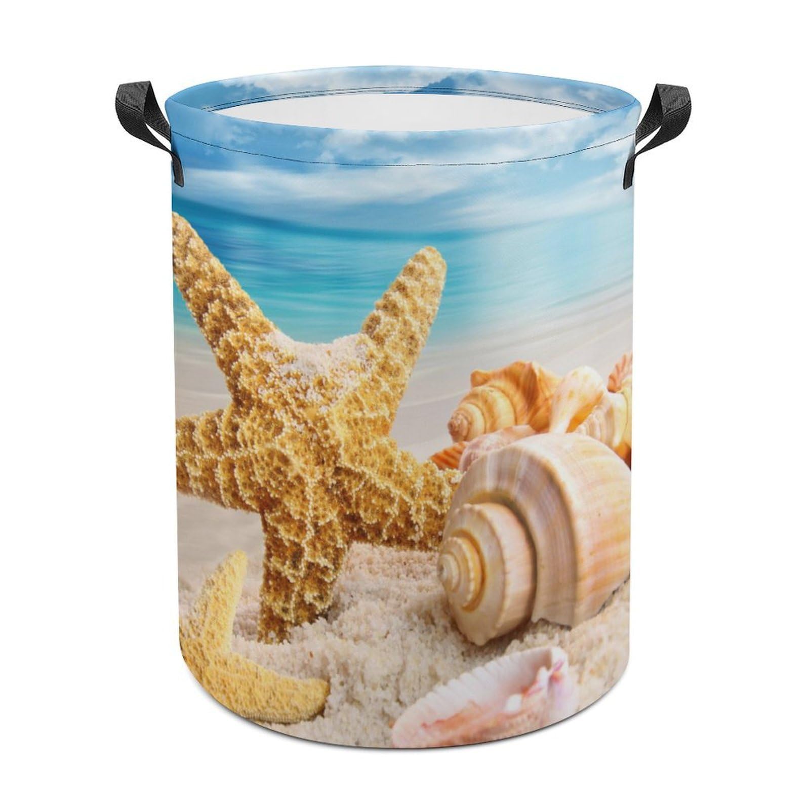 MHYRAC Laundry Hamper, Sea Starfish Laundry Basket, Washing Basket with Handle