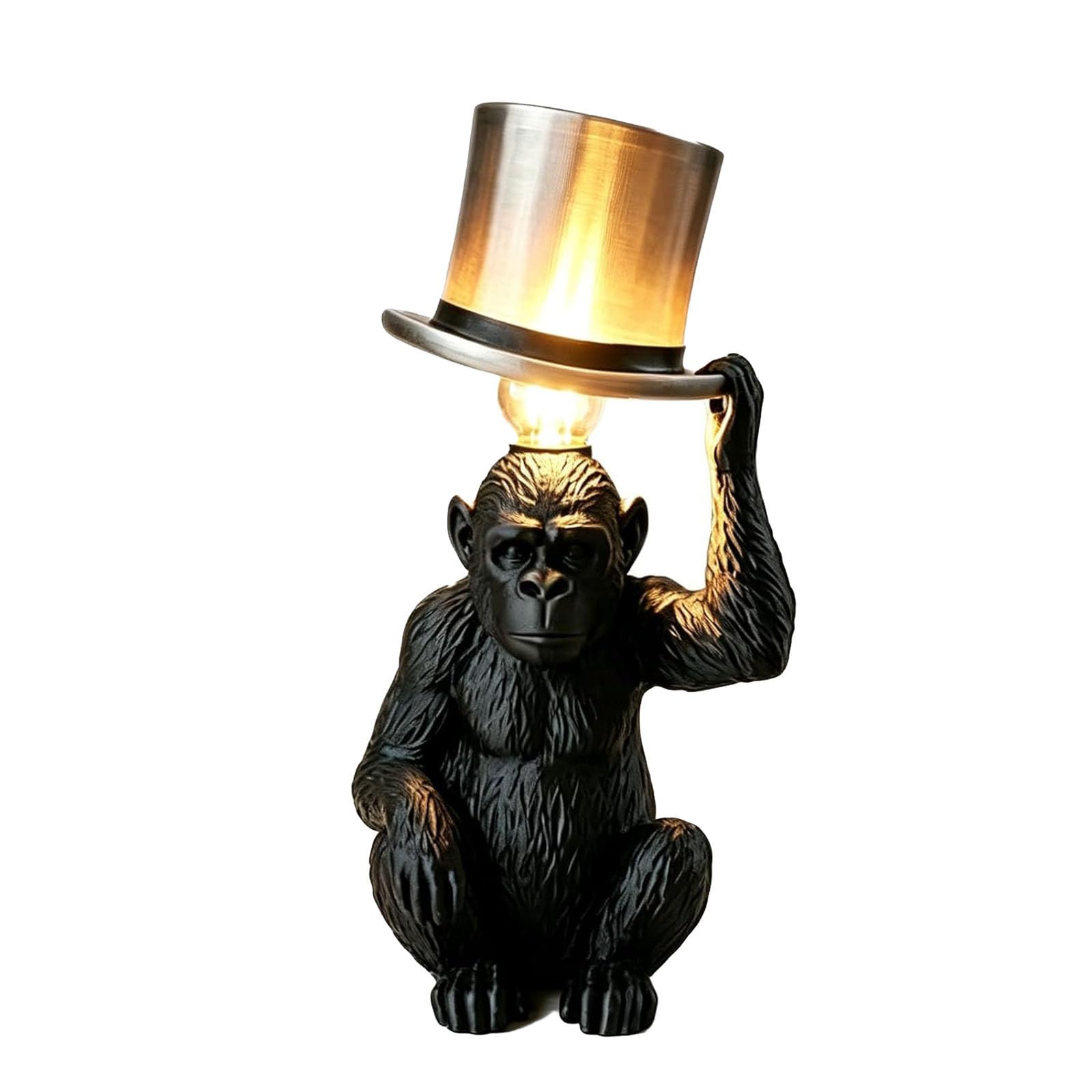 Fokayo Monkey Table Lamp with Top Hat, Sculptural Animal Desk Lamp, Unique Animal Table Lamps, Whimsical Monkeys Desk Table Lamps for Kids Bedroom Nursery Animal Lovers (1Pcs)
