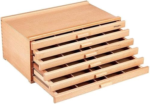 KINGART 723N Caja de almacenamiento de madera con 6 cajones para artistas, 15-34 pulgadas de ancho x 10 pulgadas de profundidad x 6-12 pulgadas de