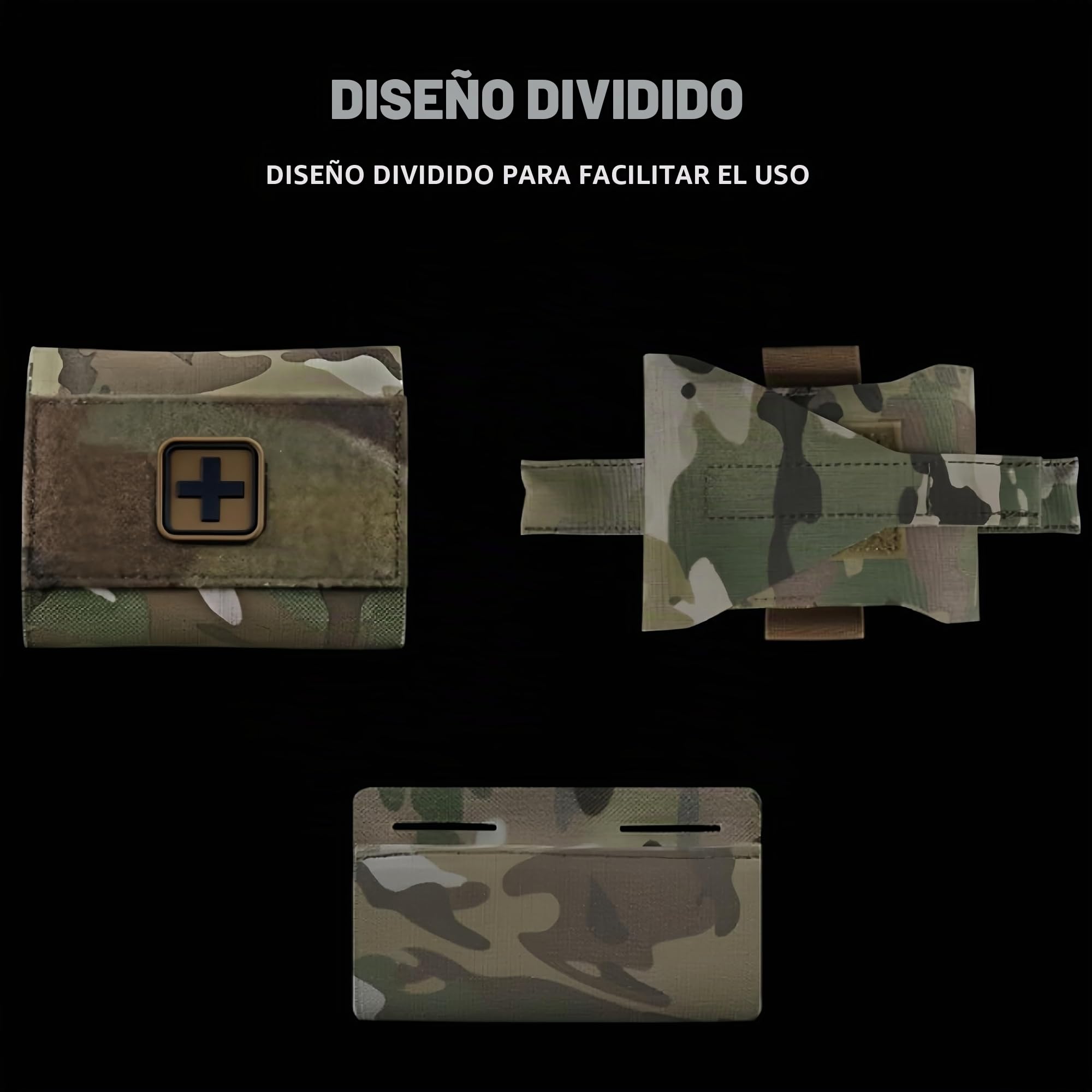 Kit médico táctico 1FAK, kit de t.rauma compacto, compatible con cinturón MOLLE, botiquín de primeros auxilios con soporte para t0rniquete para caza con airsoft (Black)