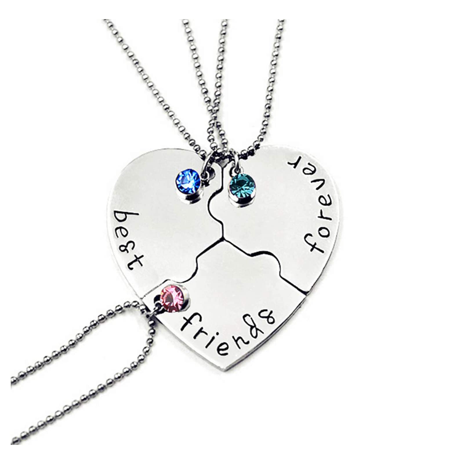 Best Friends Forever and Ever Necklace with Crystal Broken Heart Charm Pendant Set Friendship Necklace