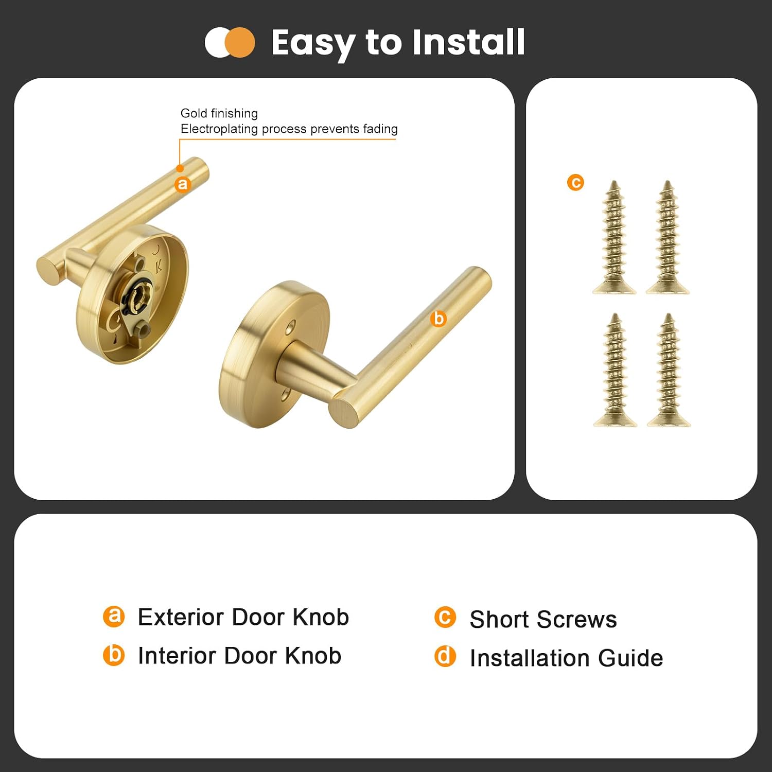 Goldenwarm 4 Pieces Gold Dummy Door Handle, Non-Turning Brushed Gold Door Handles for Bifold Closet Doors, Single Side Lever Heavy Duty Round Modern Door Handle