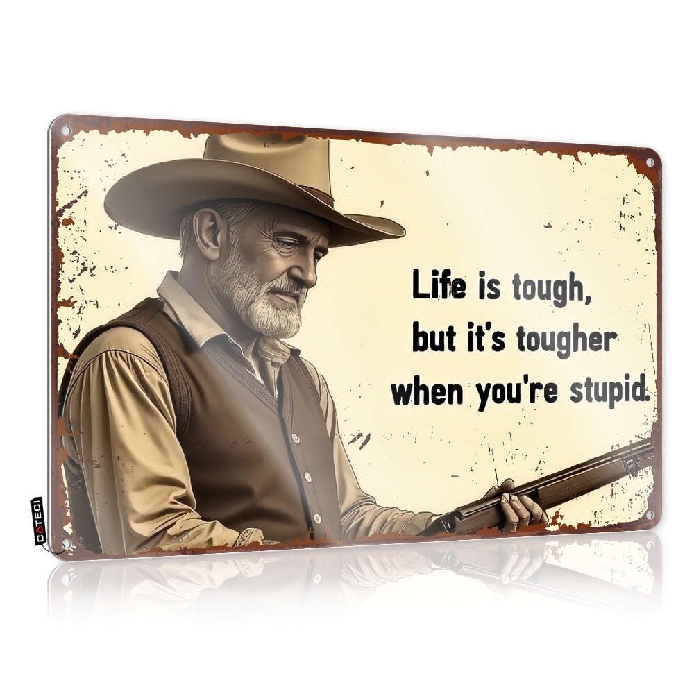 Fzfn Colour Grunge Room Decor Aesthetic, Vintage Wall Decor Dorm Waterproof Life Is Tough, But It's Tougher When You're Stupid. | Rustic Distressed Wall Art(20X30cm)