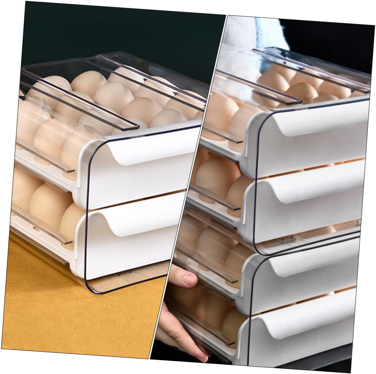 MAGICLULU Egg Organizer for Refrigerator Egg Storage Box Fridge Easy Access Pet Material