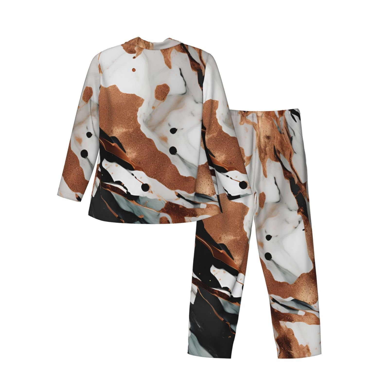 Herren-Pyjama-Set mit Marmor-Textur, Kupferspritzer-Druck, langärmelig, zweiteilig, Hauskleidung, bequeme Nachtwäsche, Nachtwäsche