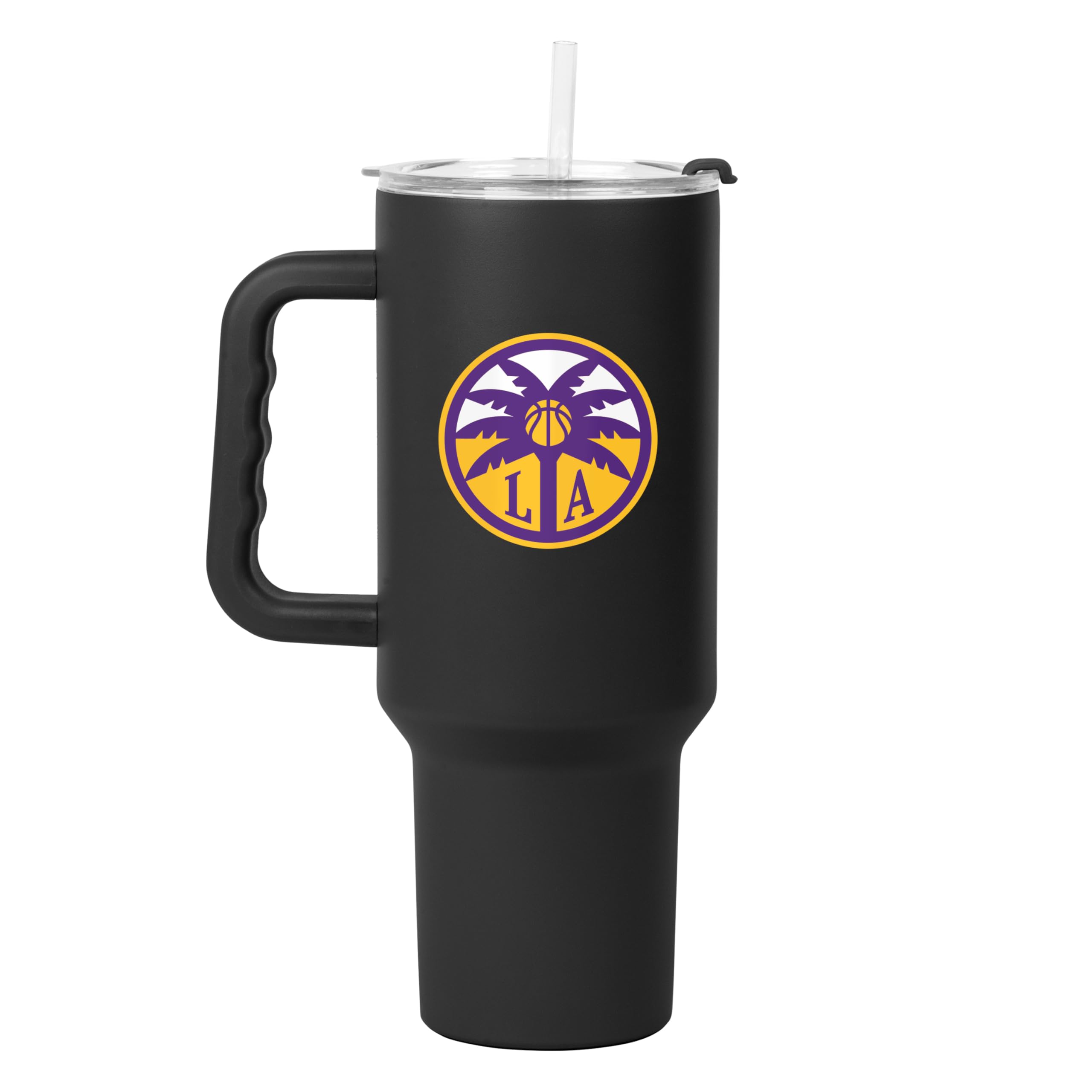 FANMATS WNBA Los Angeles Sparks 40 oz Stainless Steel Handle Tumbler – Durable Powder Coat Finish - Fits Most Cup Holders, Officially Licensed WNBA Cup - Comes With Straw, Keeps Drinks Cold For Hours