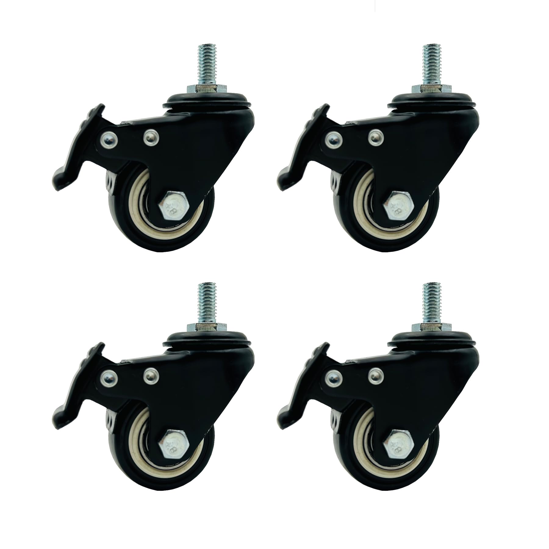 LIKERAINY Ruedas Giratorias de PE con Freno IC4811A Giro 360° Rosca Montaje Muebles Gabinete Diámetro 40mm Paquete de 4
