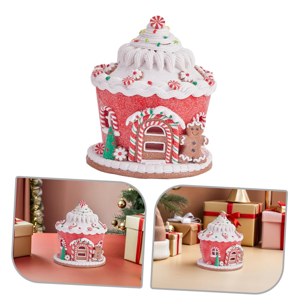 Castillo de Arcilla y casita navideña de Resina Pueblo de Pan de Jengibre decoración Colgante del Techo Adorno navideño de la casa de Pan de Jengibre Adornos