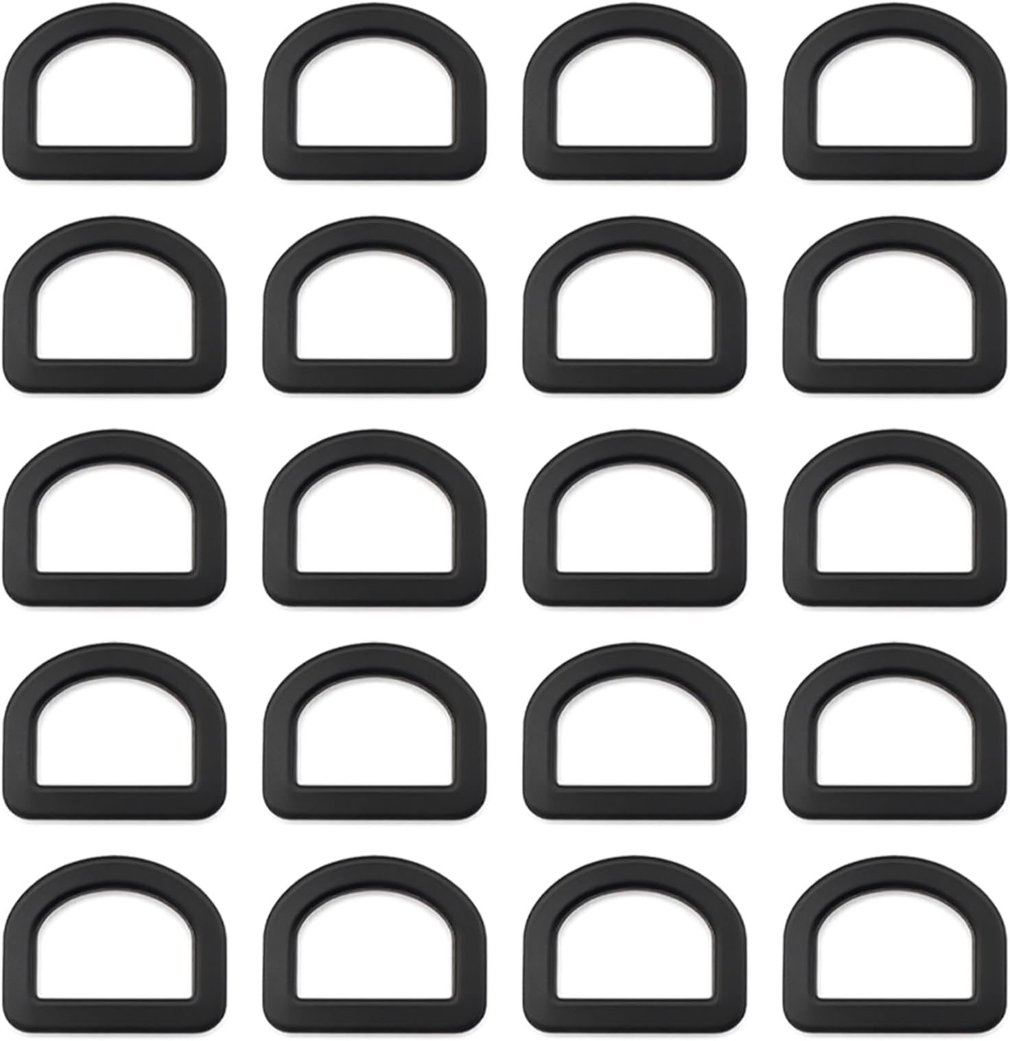 20pcs 25mm Plastic D-Rings, Semi-Circular Adjustable Buckle for Webbing Straps, Harnesses, Belts, Clothing, and DIY Crafts (Black)
