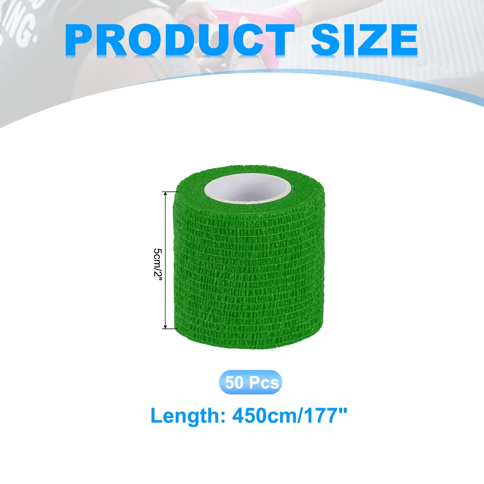 PATIKIL Benda Autoadesiva Avvolgibile 177" X 2", 50 Pezzi Benda Elastica Autoaderente Autotraspirante Per Sport Stretch Atletica Polso Caviglia Nastro Per Esterno, Verde Smeraldo