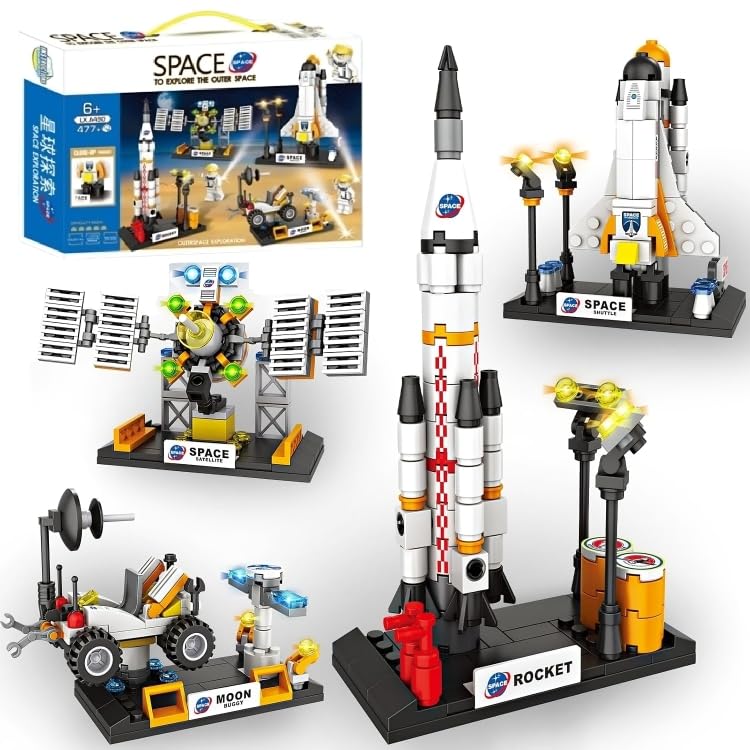 Image of Galaxy Hi-Tech Space Exploration Shuttle Toys for Kids,STEM Building Set Aerospace Building Kit Toy with Rocket,Space Shuttle,Moon Buggy & Satellite Educational Kit Space Theme Blocks & Bricks,168 Pcs